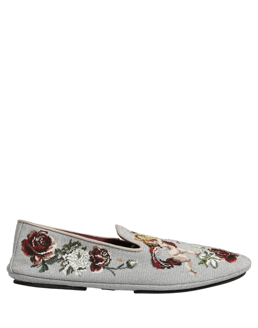 Chaussures mocassins Dolce & Gabbana gris brodés Couronne Rose Ange