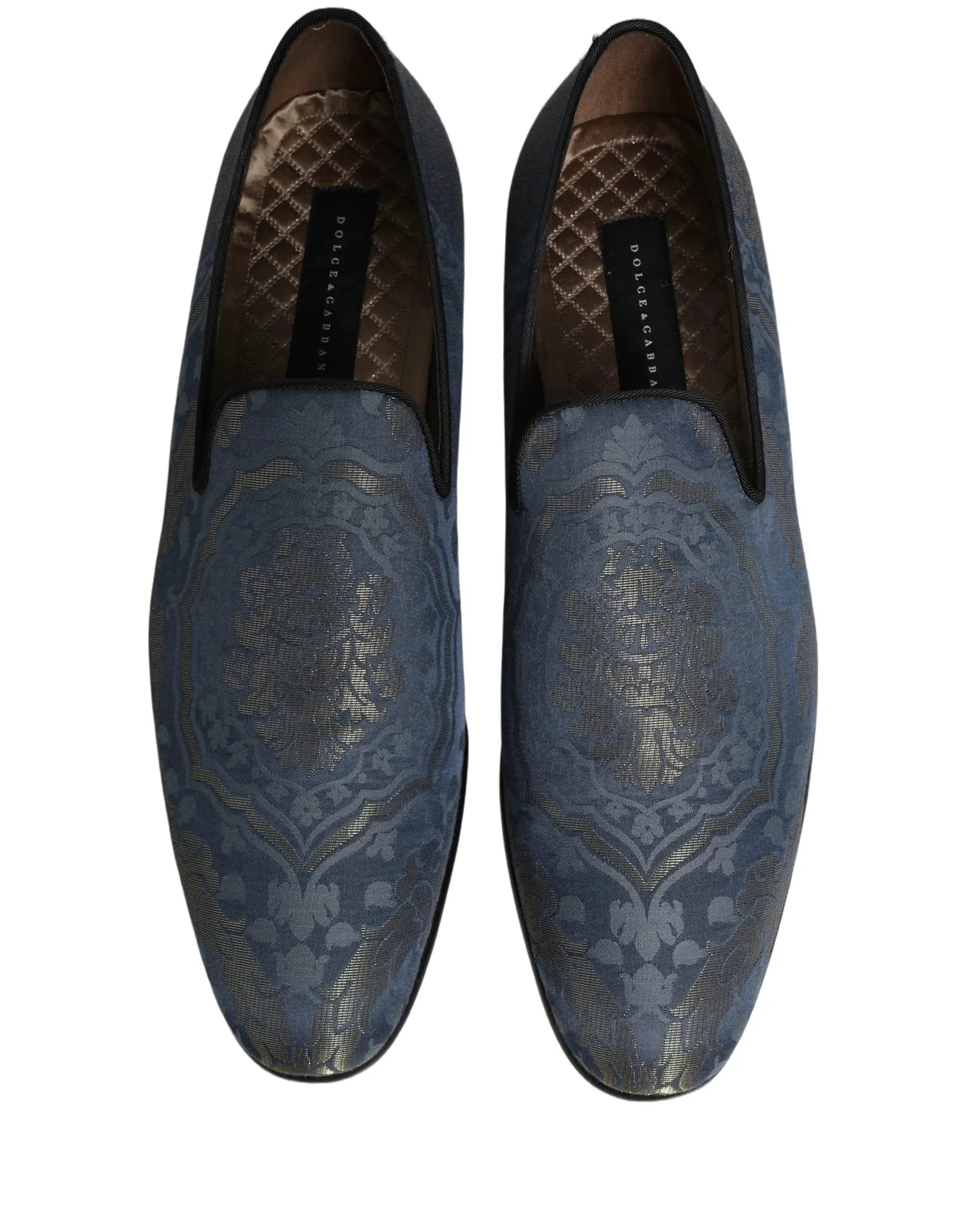Dolce & Gabbana Blue Floral Brocade Slip On Loafers Shoes