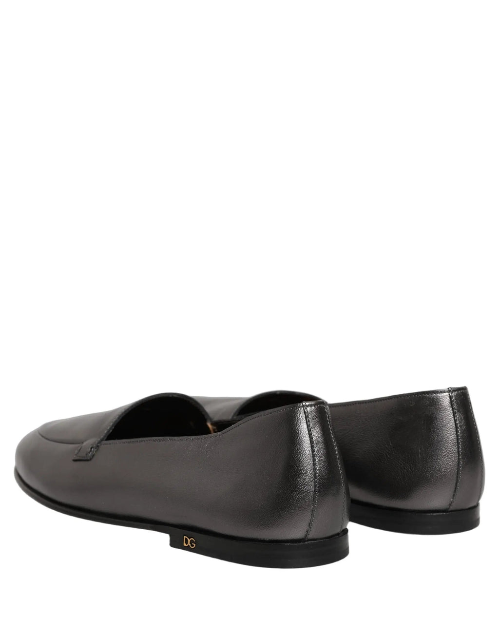 Dolce & Gabbana Silver Leather DG Logo Slip On Loafers Shoes