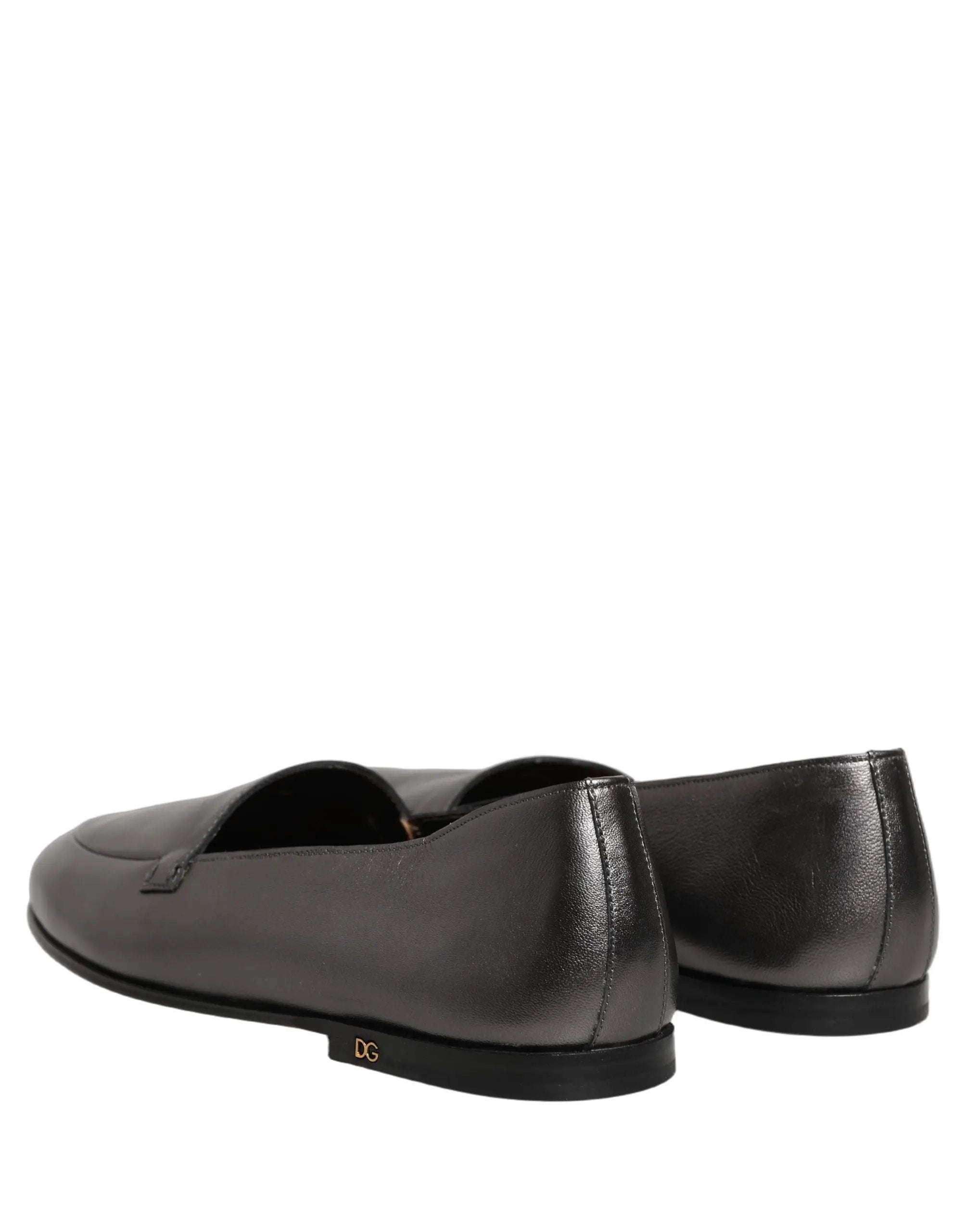 Dolce & Gabbana Silver Leather DG Logo Slip On Loafers Shoes