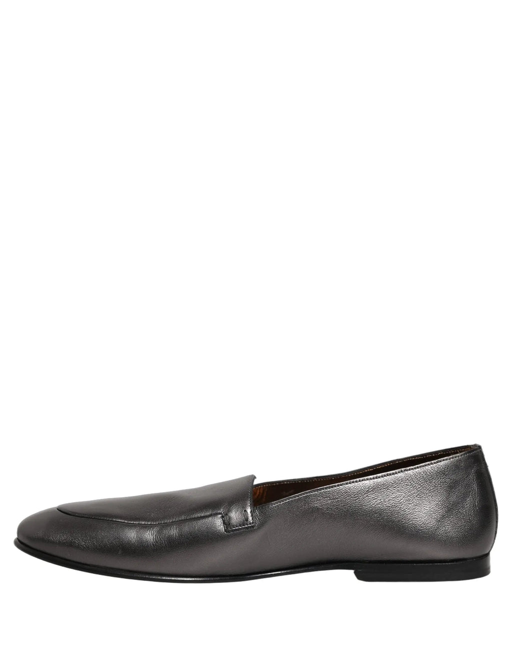 Dolce & Gabbana Silver Leather DG Logo Slip On Loafers Shoes