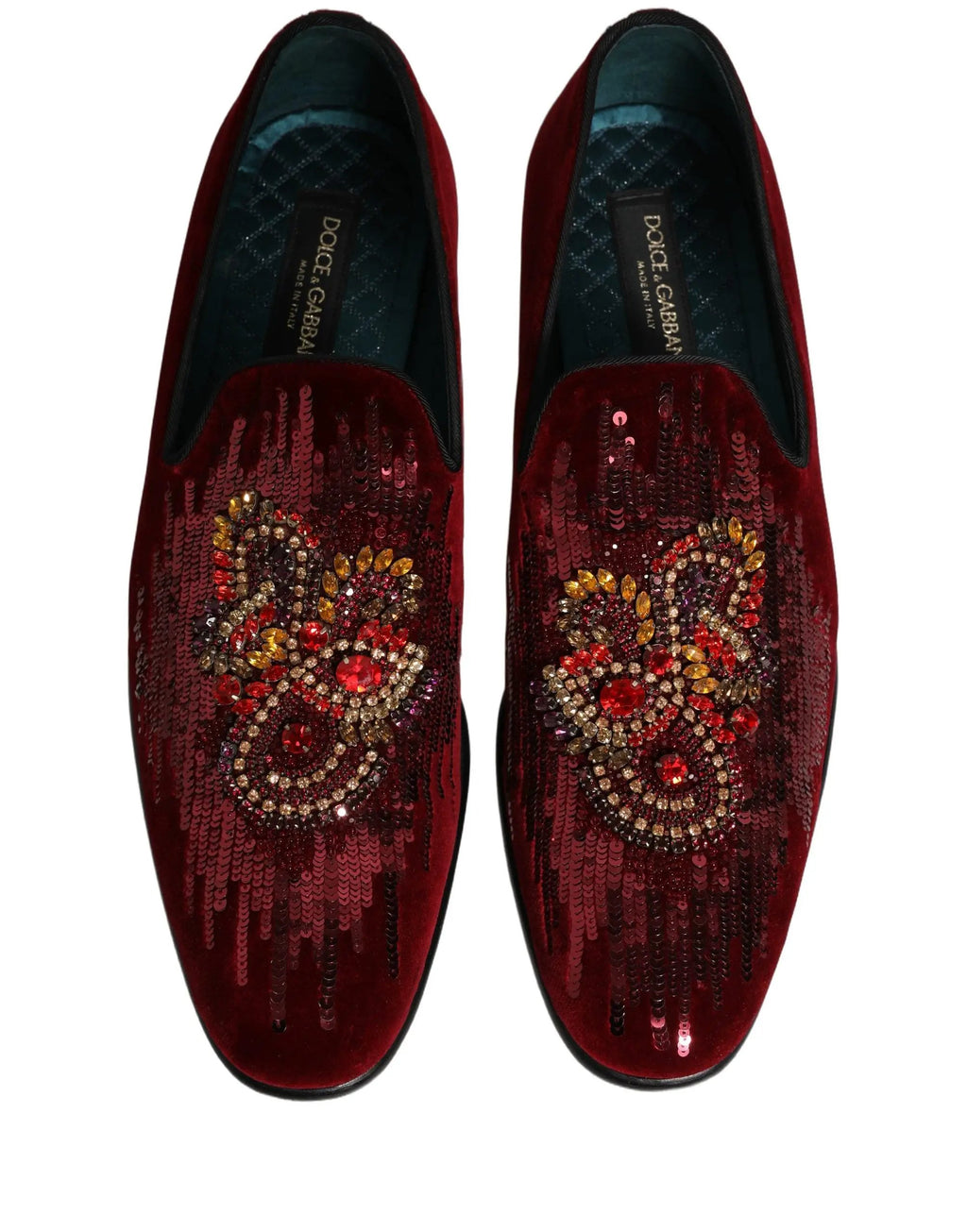 Dolce & Gabbana Maroon Sequin Gemstone Dress Loafers Shoes