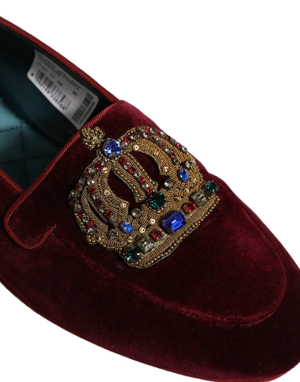 Mocassins à enfiler en velours bordeaux Dolce & Gabbana avec couronne
