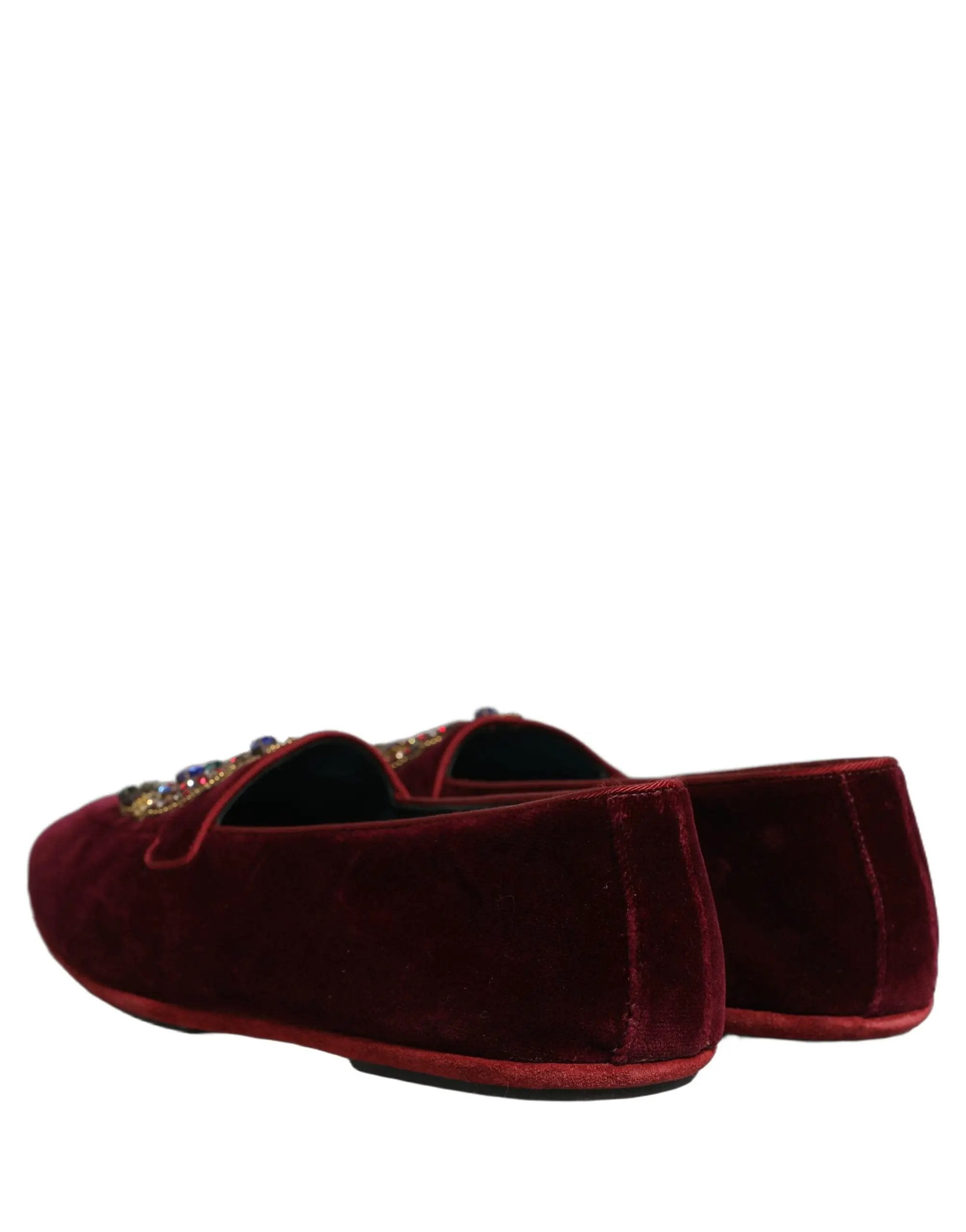 Mocassins à enfiler en velours bordeaux Dolce & Gabbana avec couronne