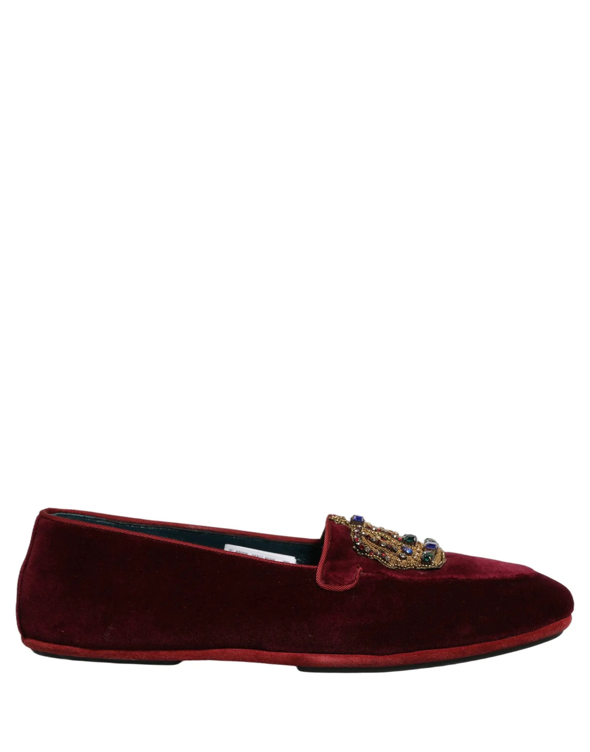 Mocassins à enfiler en velours bordeaux Dolce & Gabbana avec couronne
