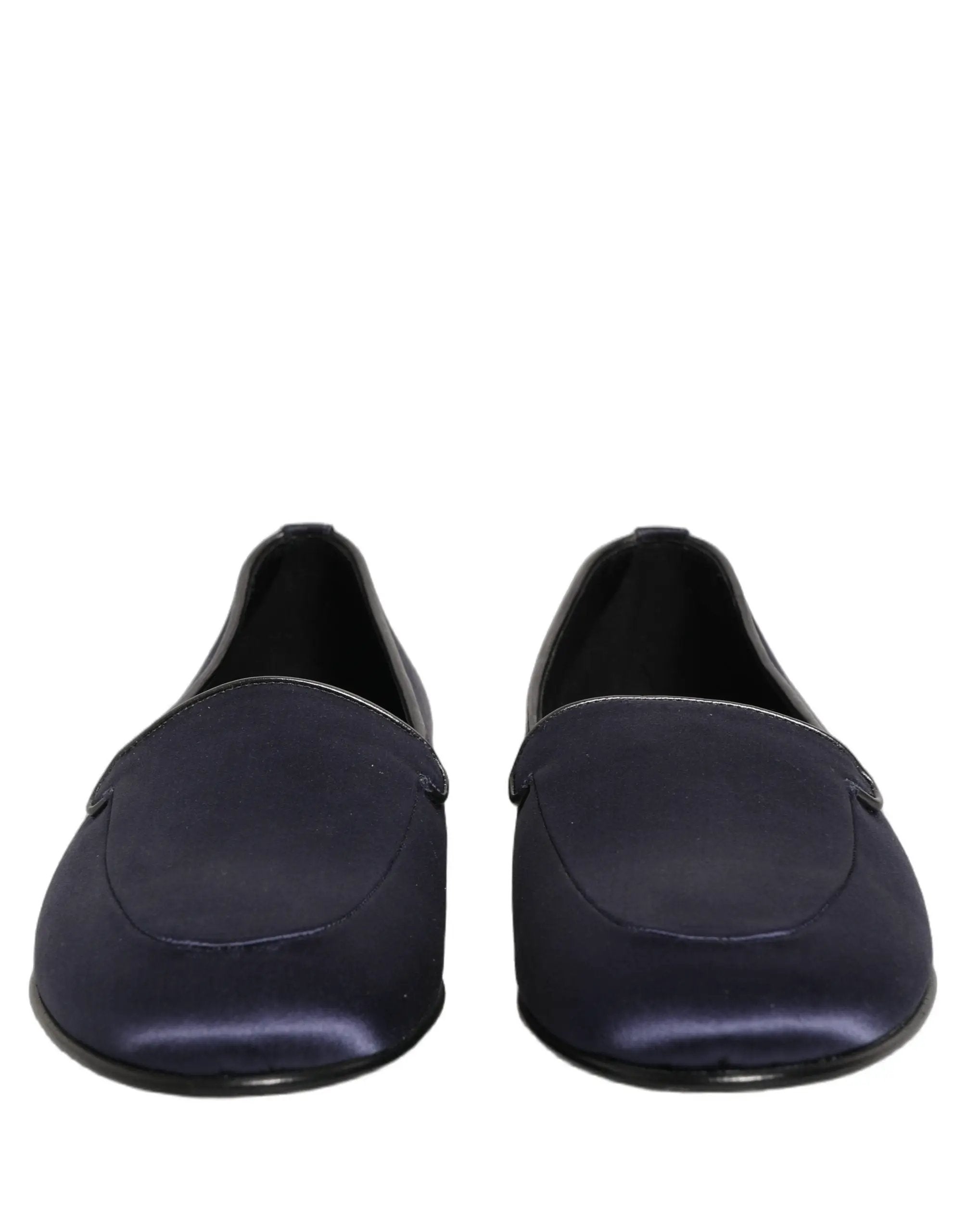 Dolce & Gabbana Blue Satin Logo Slip On Flats Loafers Shoes
