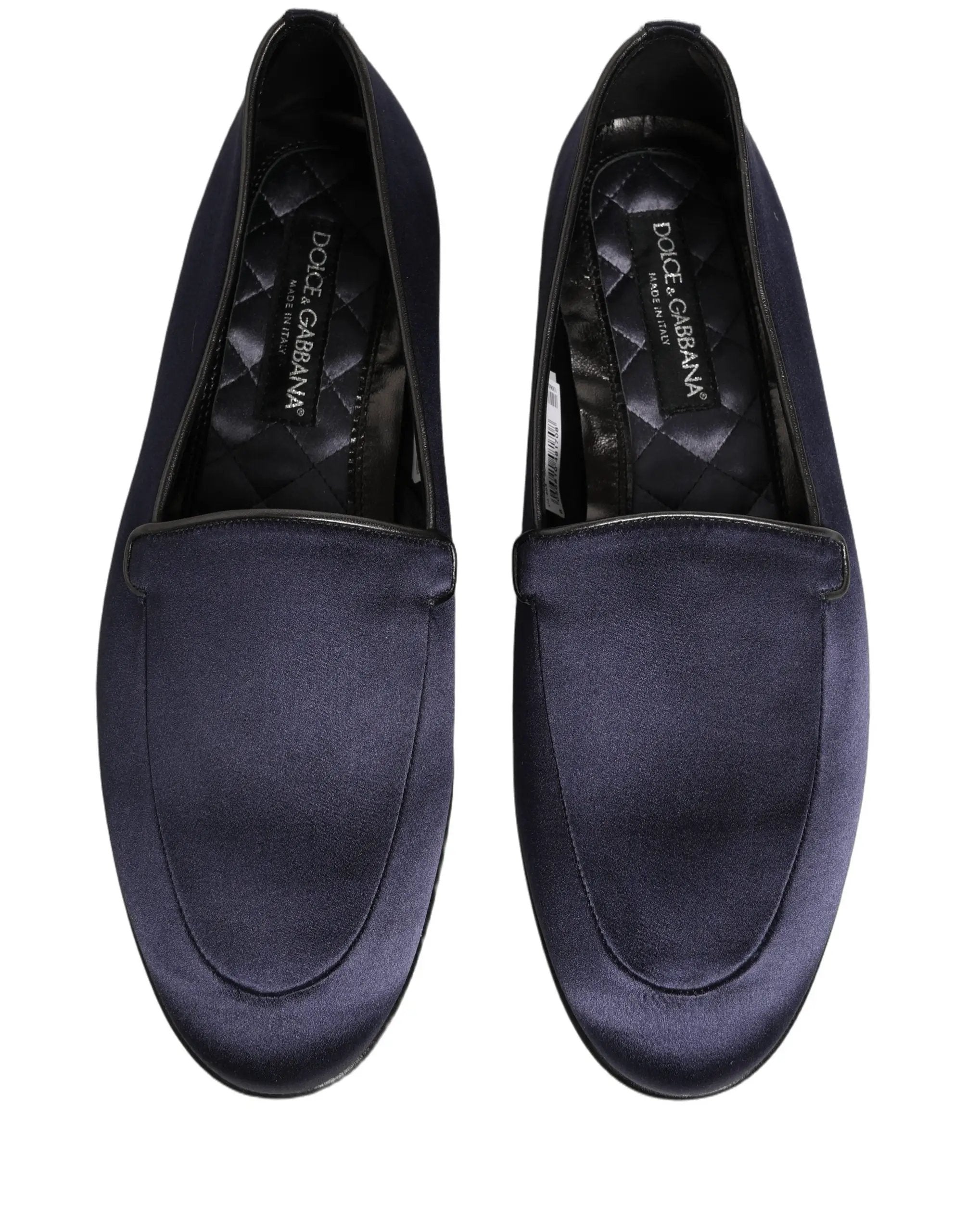Dolce & Gabbana Blue Satin Logo Slip On Flats Loafers Shoes
