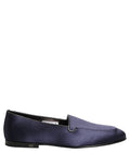 Dolce & Gabbana Blue Satin Logo Slip On Flats Loafers Shoes