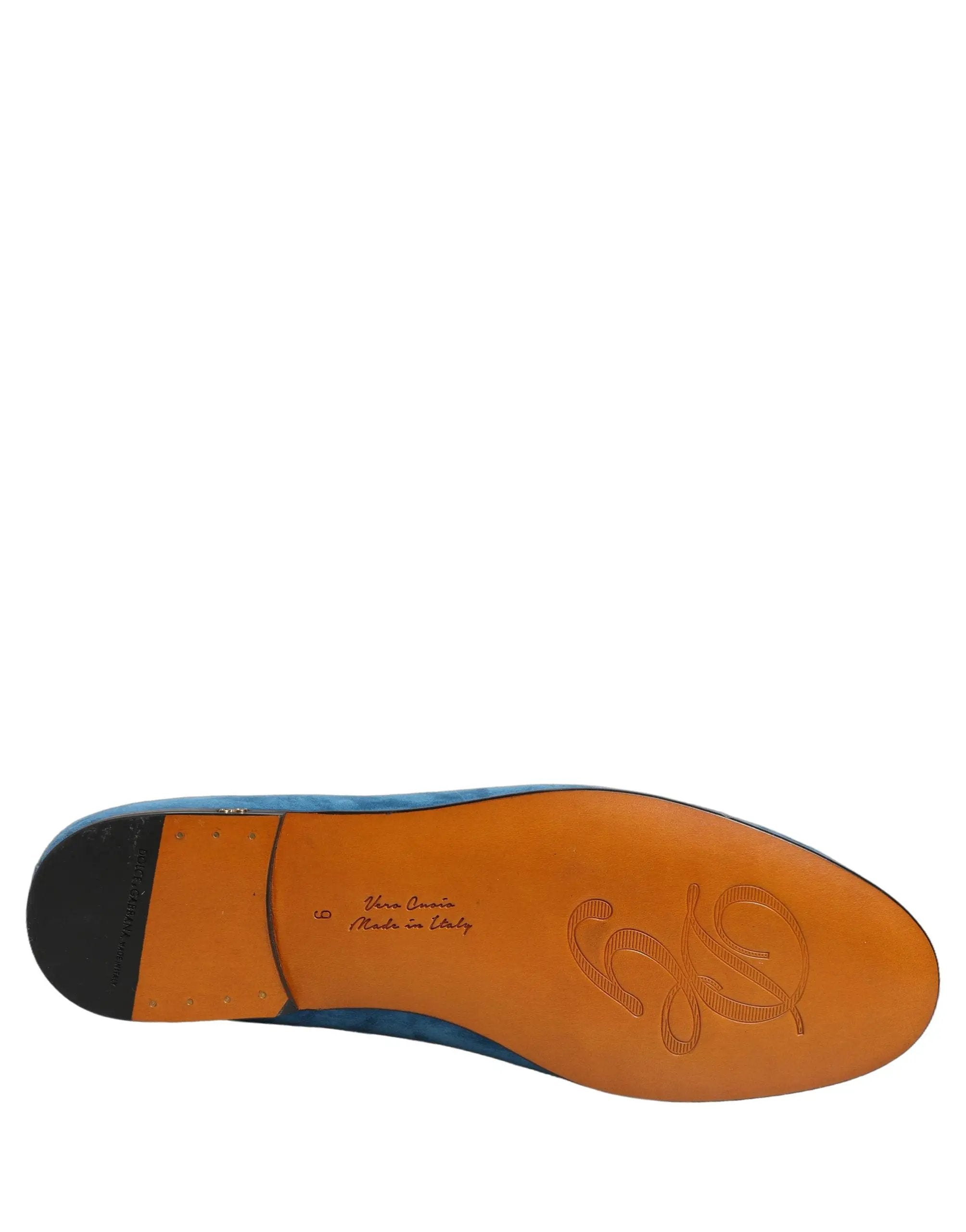 Chaussures mocassins plates à enfiler en velours bleu pour homme Dolce & Gabbana