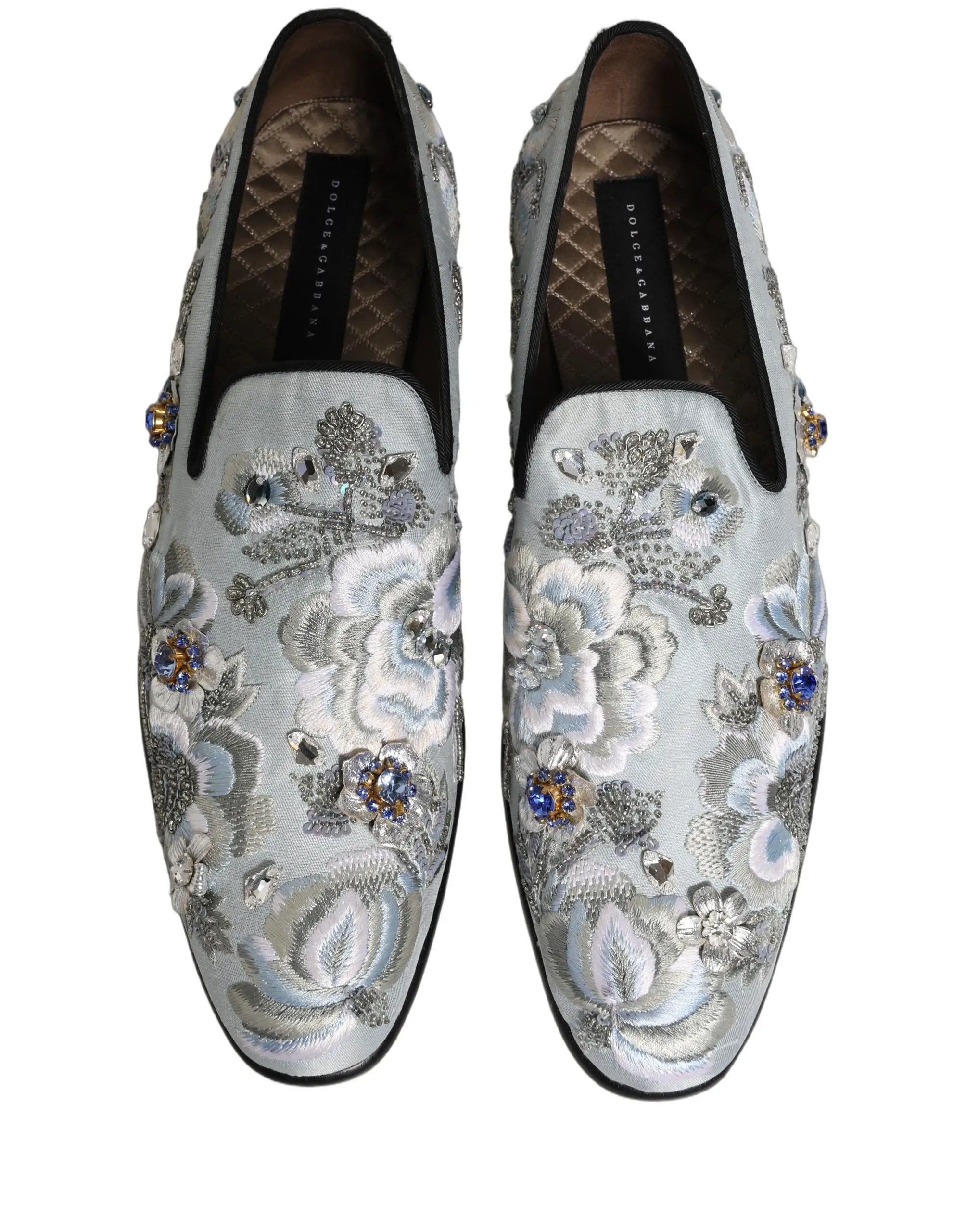 Dolce & Gabbana White Floral Embellished Men Loafers  Shoes