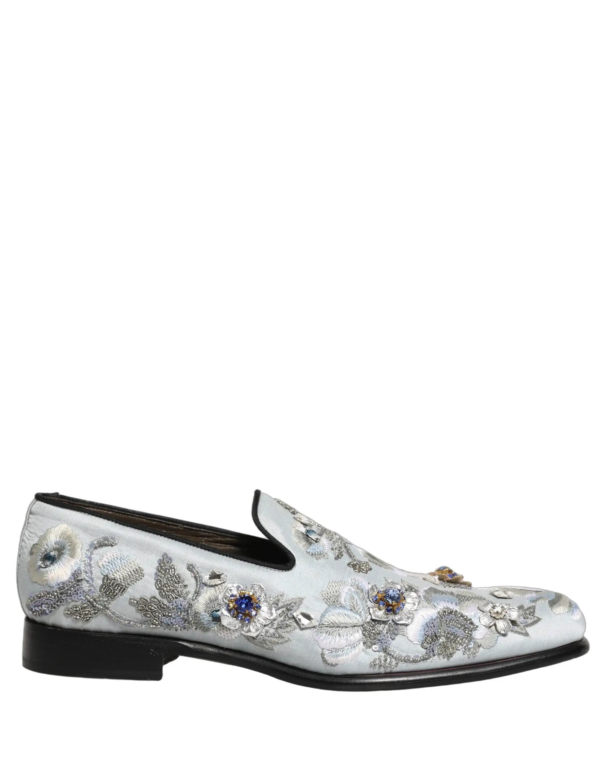 Dolce & Gabbana White Floral Embellished Men Loafers  Shoes