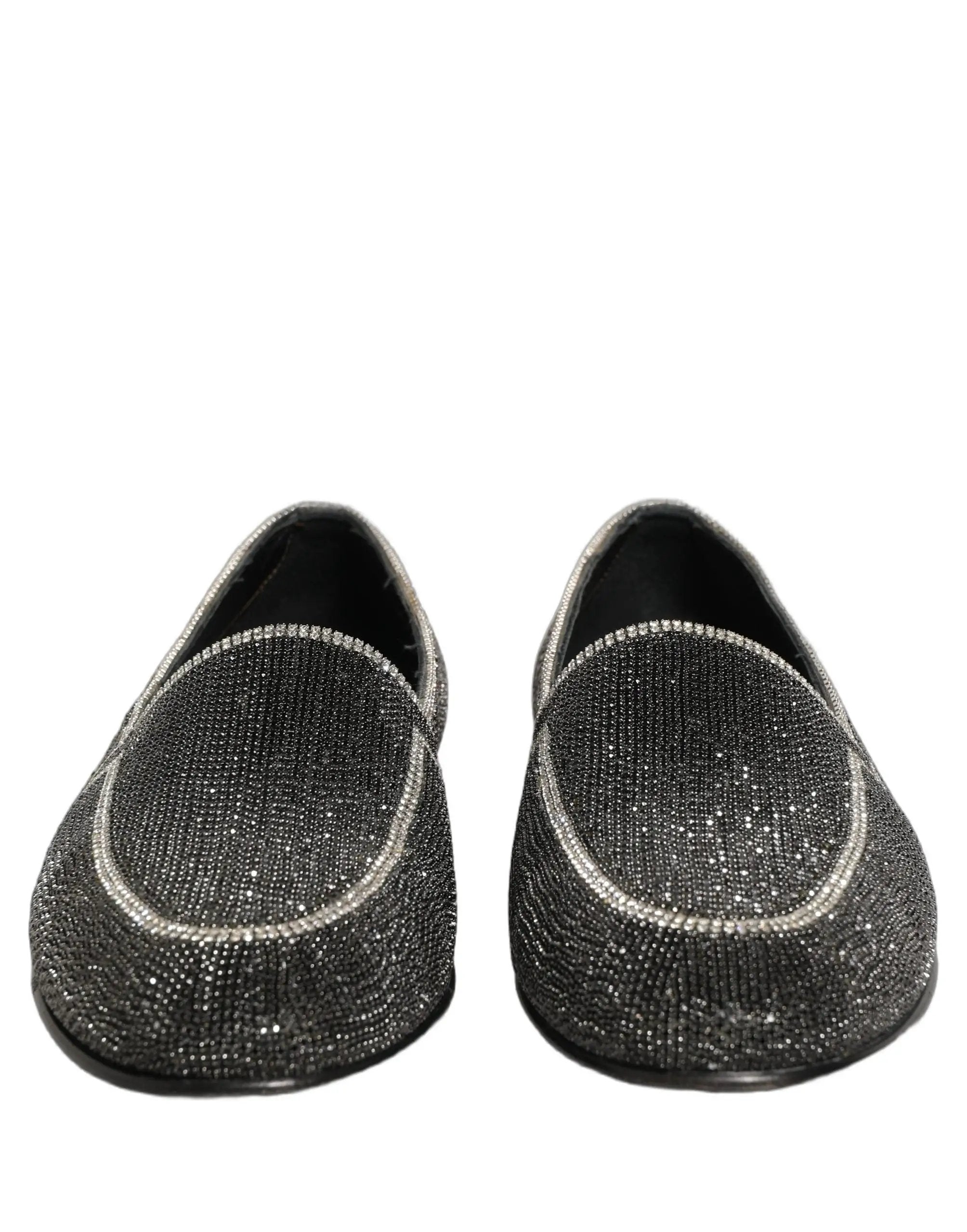 Dolce & Gabbana Black Crystal Embellished Men Loafers Shoes