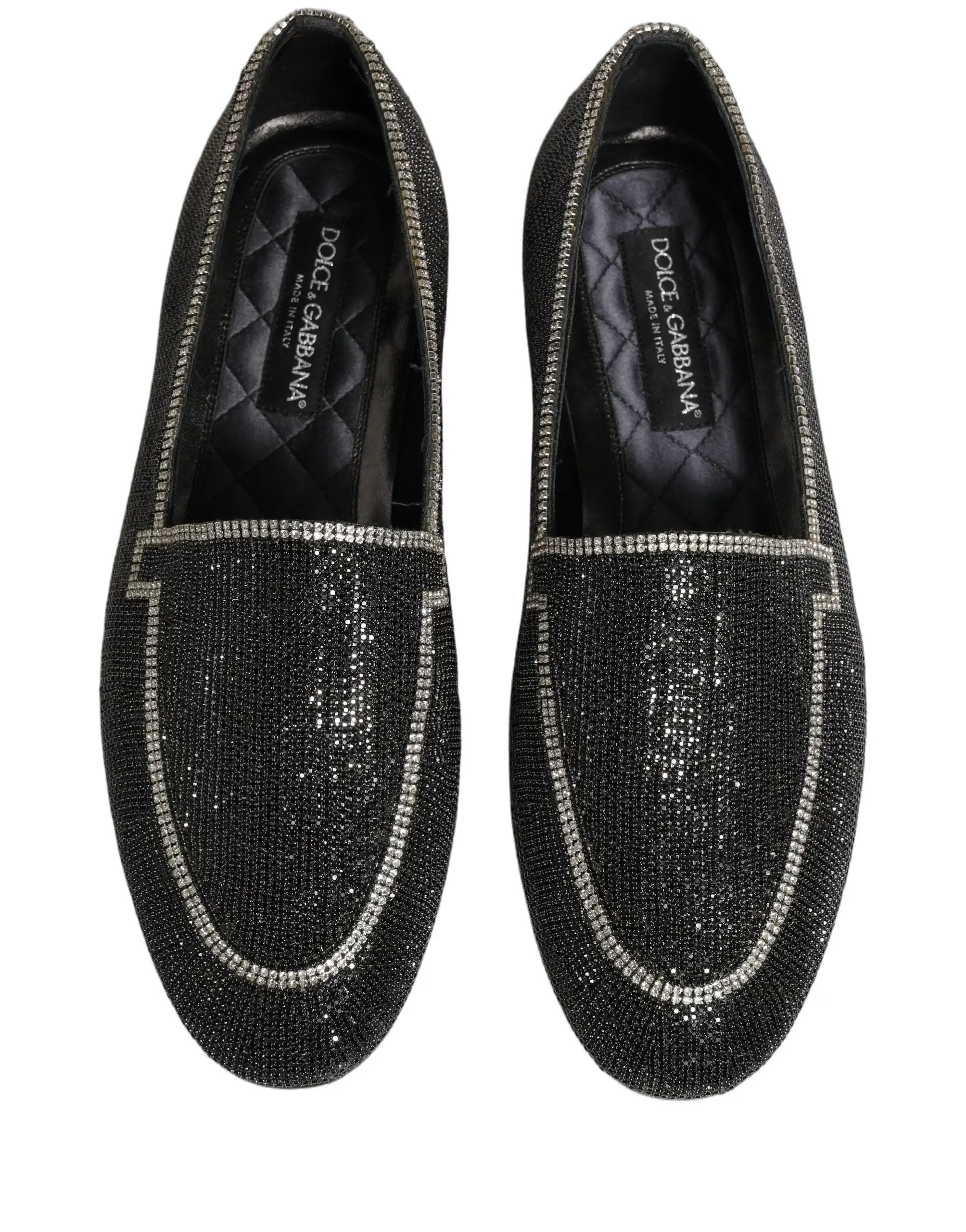 Dolce & Gabbana Black Crystal Embellished Men Loafers Shoes