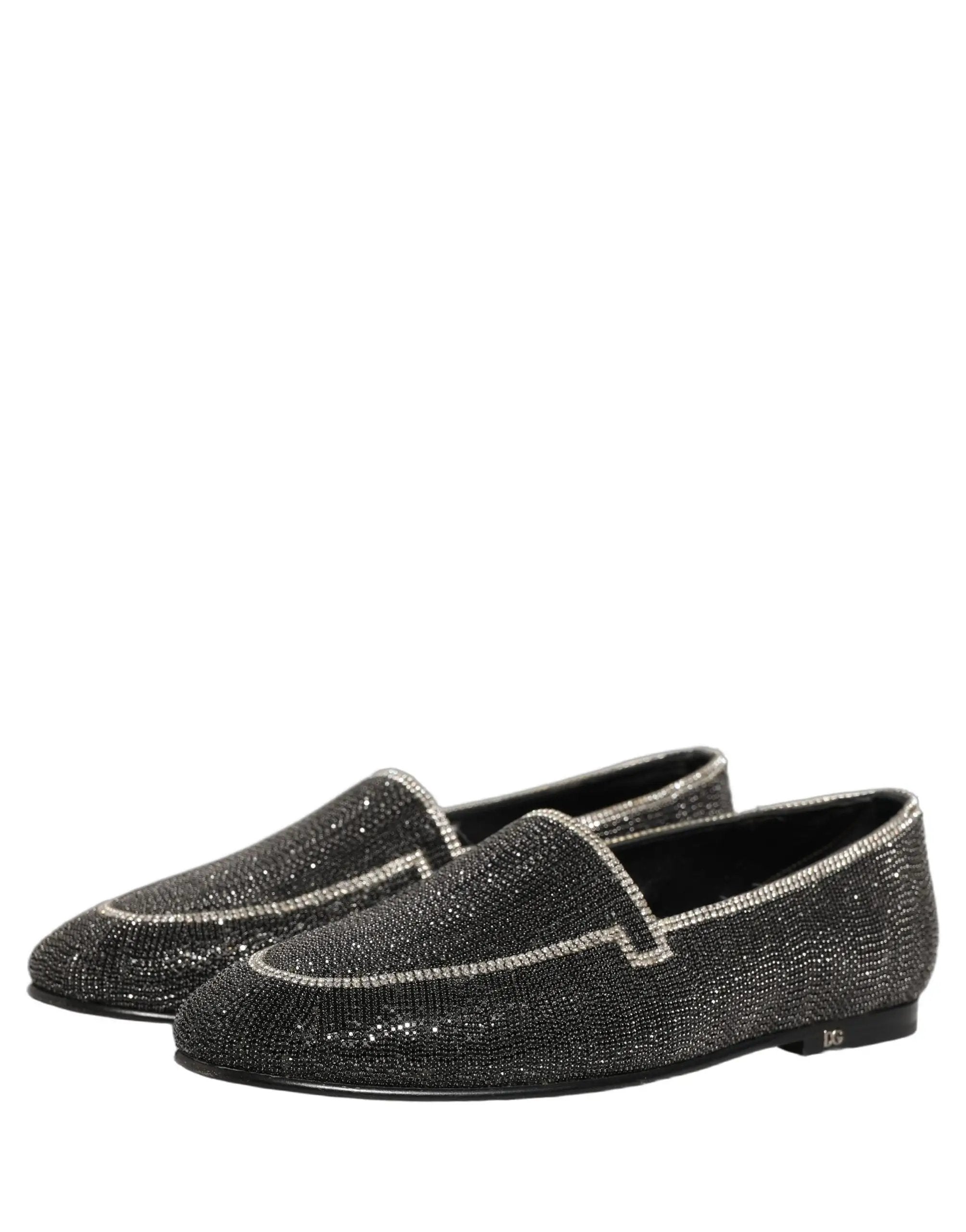 Dolce & Gabbana Black Crystal Embellished Men Loafers Shoes