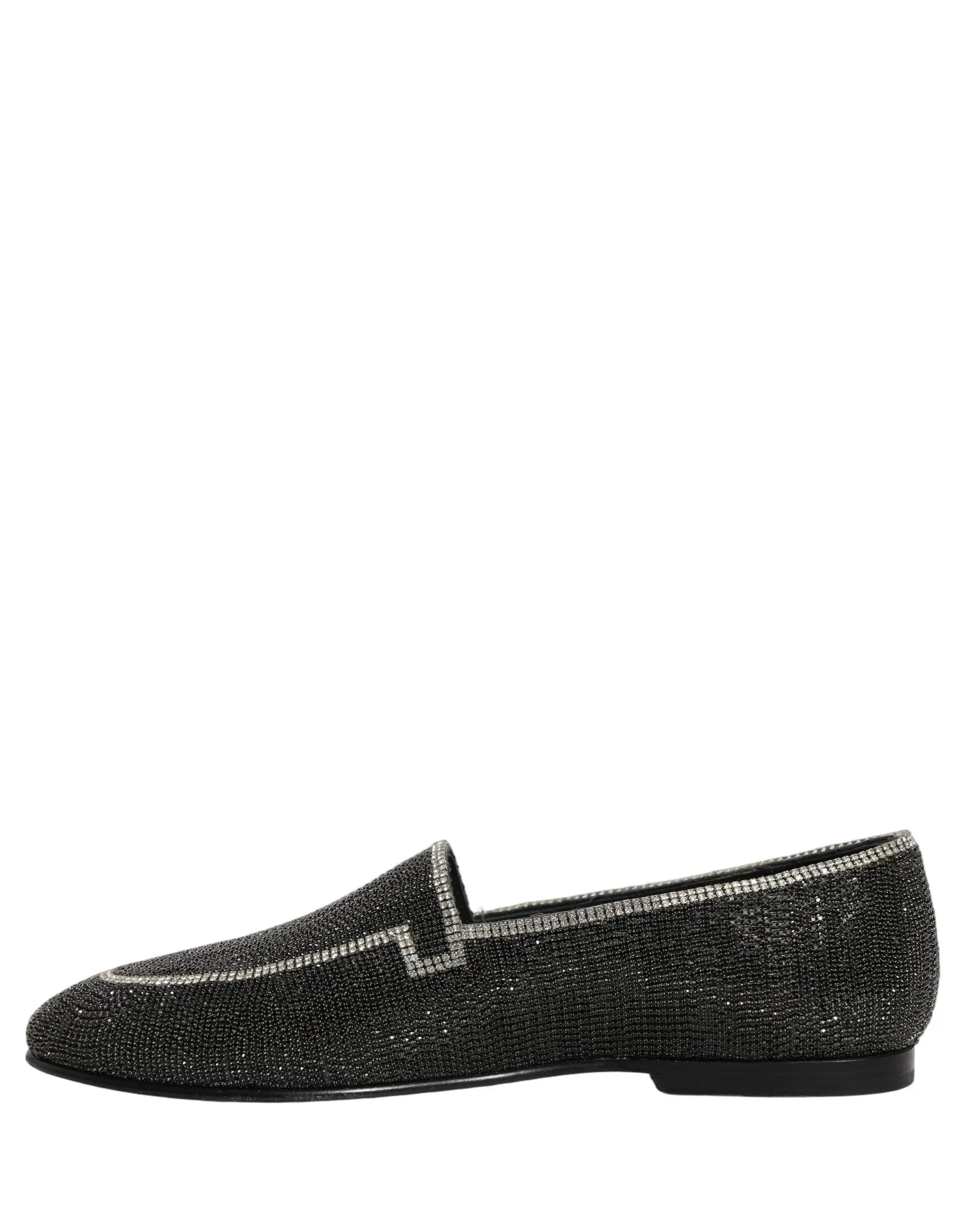 Dolce & Gabbana Black Crystal Embellished Men Loafers Shoes