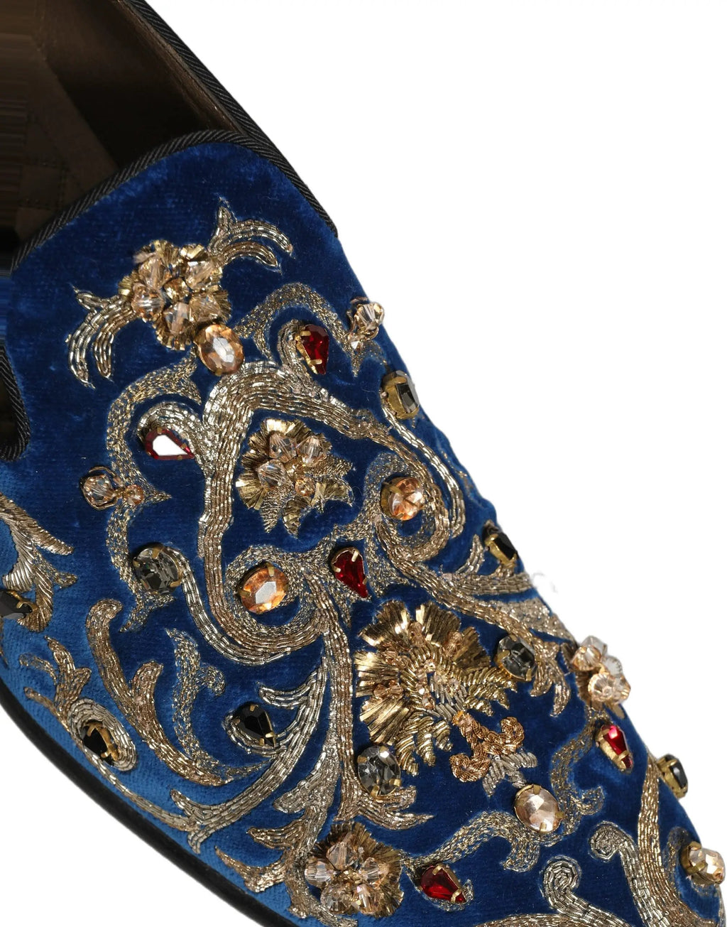 Chaussures Mocassins Dolce & Gabbana en Velours Bleu Ornés