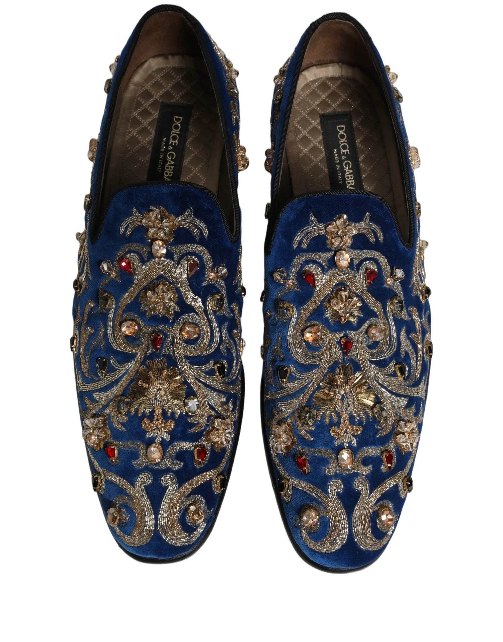 Chaussures Mocassins Dolce & Gabbana en Velours Bleu Ornés