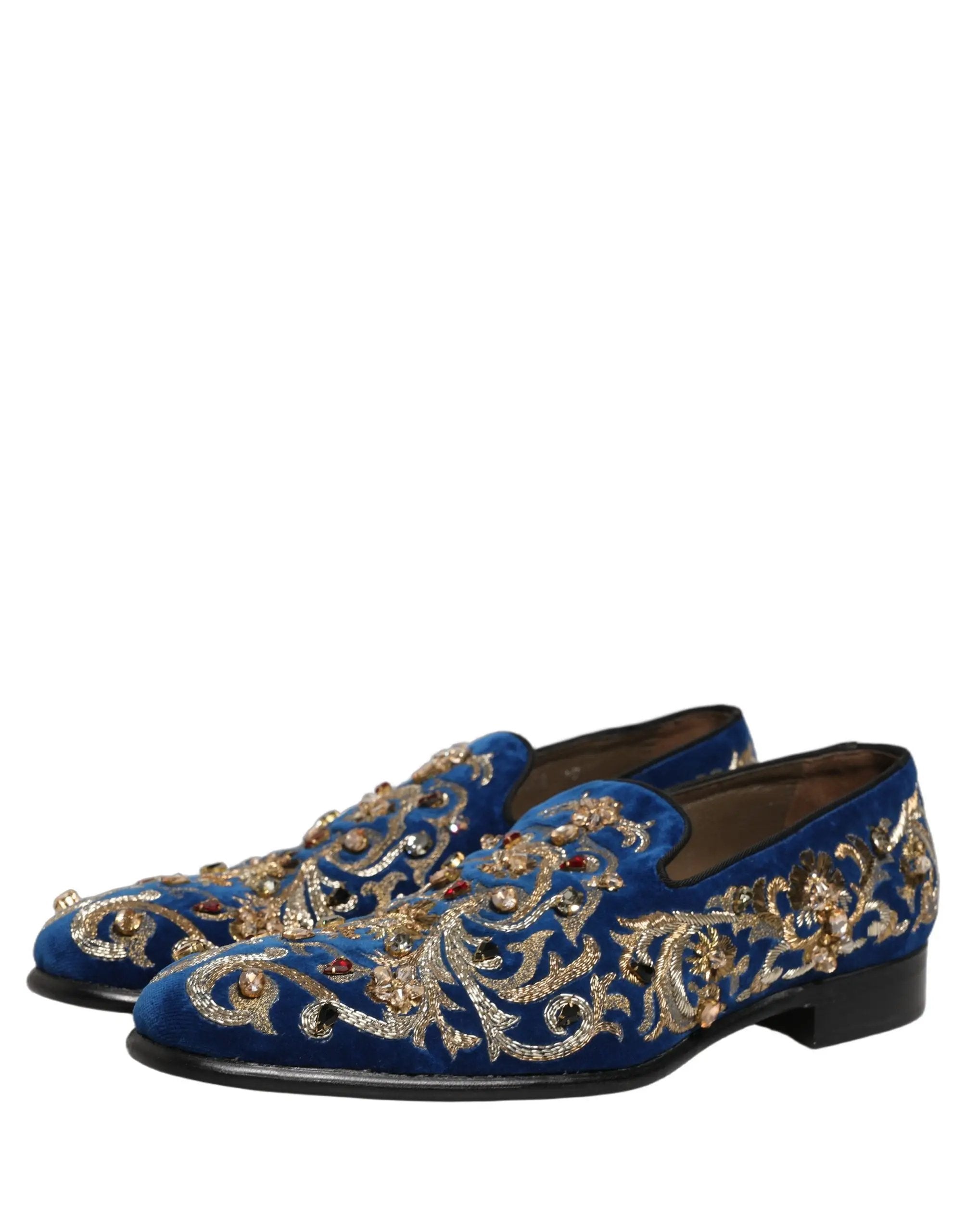 Chaussures Mocassins Dolce & Gabbana en Velours Bleu Ornés