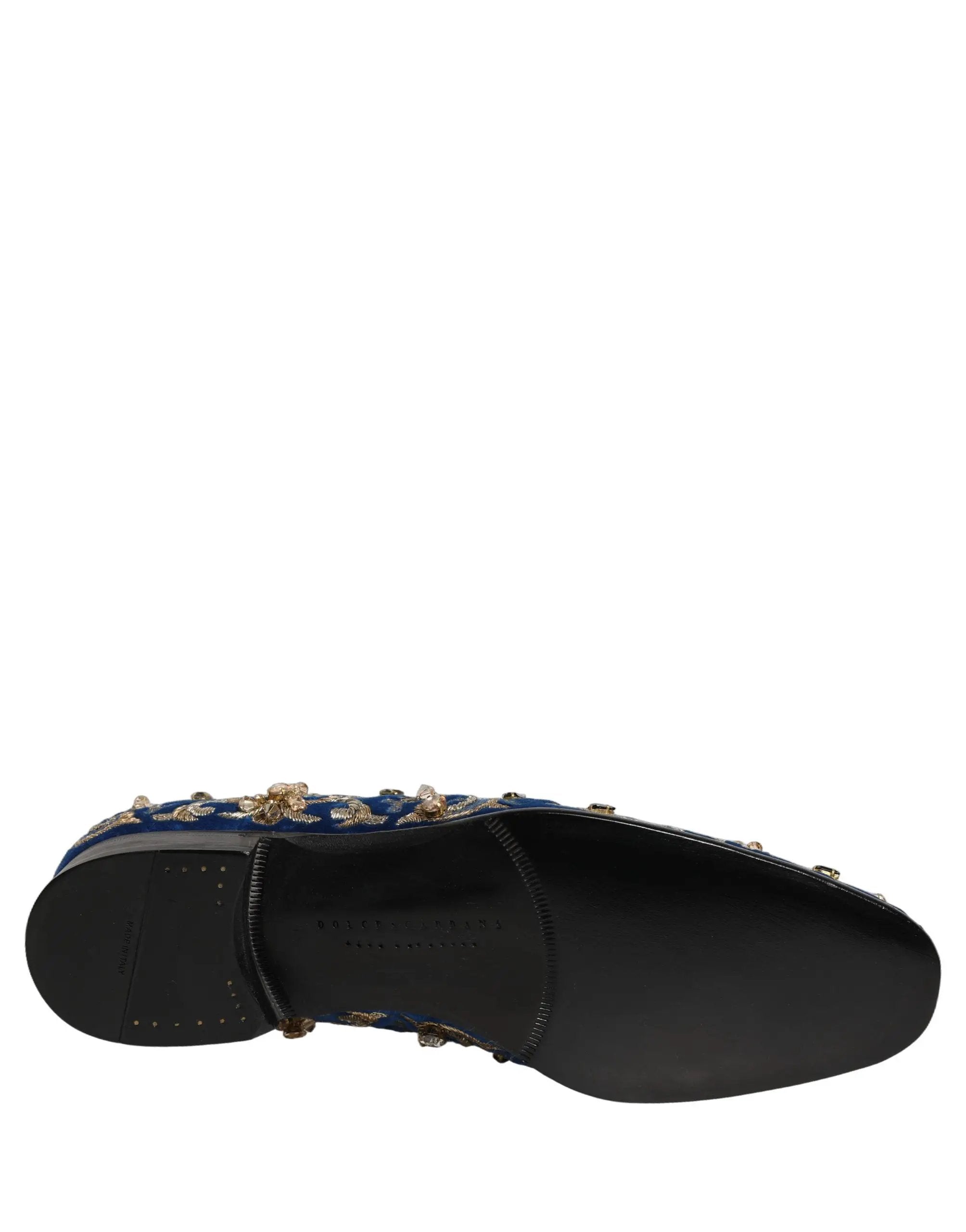 Chaussures Mocassins Dolce & Gabbana en Velours Bleu Ornés