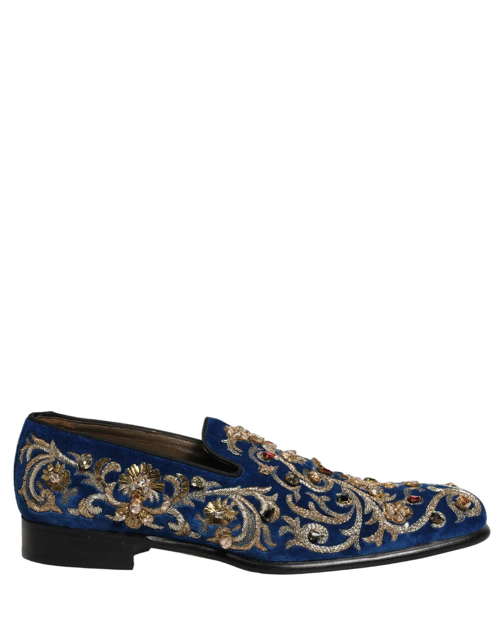 Chaussures Mocassins Dolce & Gabbana en Velours Bleu Ornés