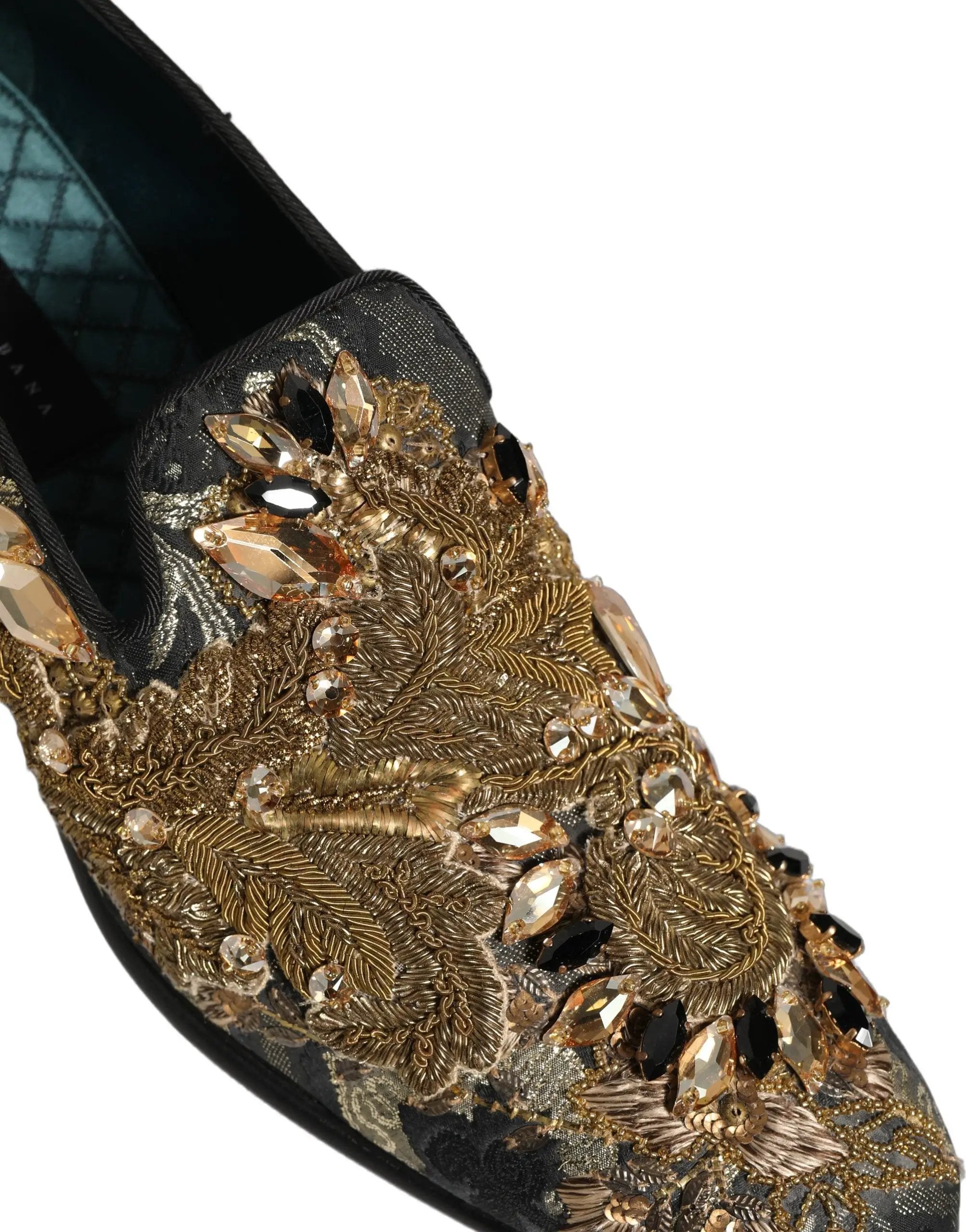 Dolce & Gabbana Black Velvet Embellished Dress Loafers Shoes