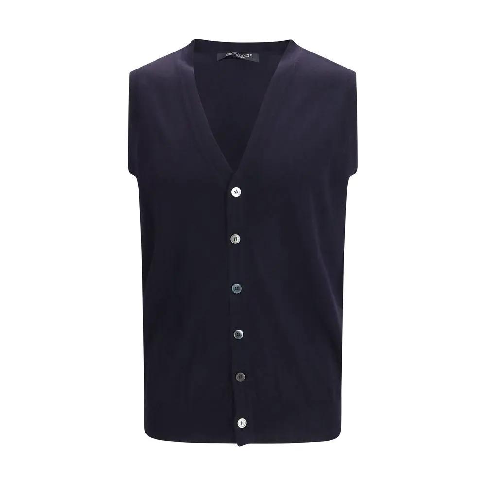 Pull sans manches bleu laine mérinos femme – Aragona Cashmere gilet col V SS26