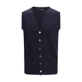 Pull sans manches bleu laine mérinos femme – Aragona Cashmere gilet col V SS26