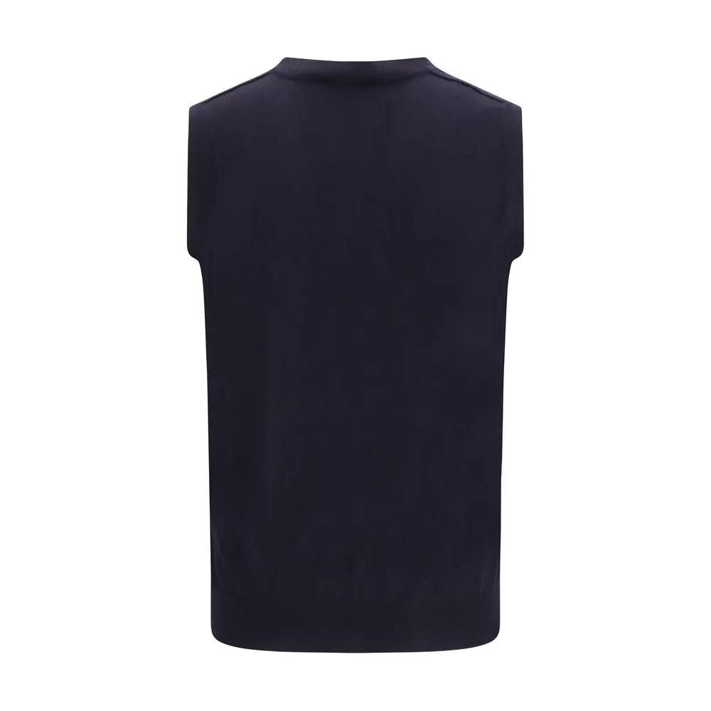 Pull sans manches bleu laine mérinos femme – Aragona Cashmere gilet col V SS26