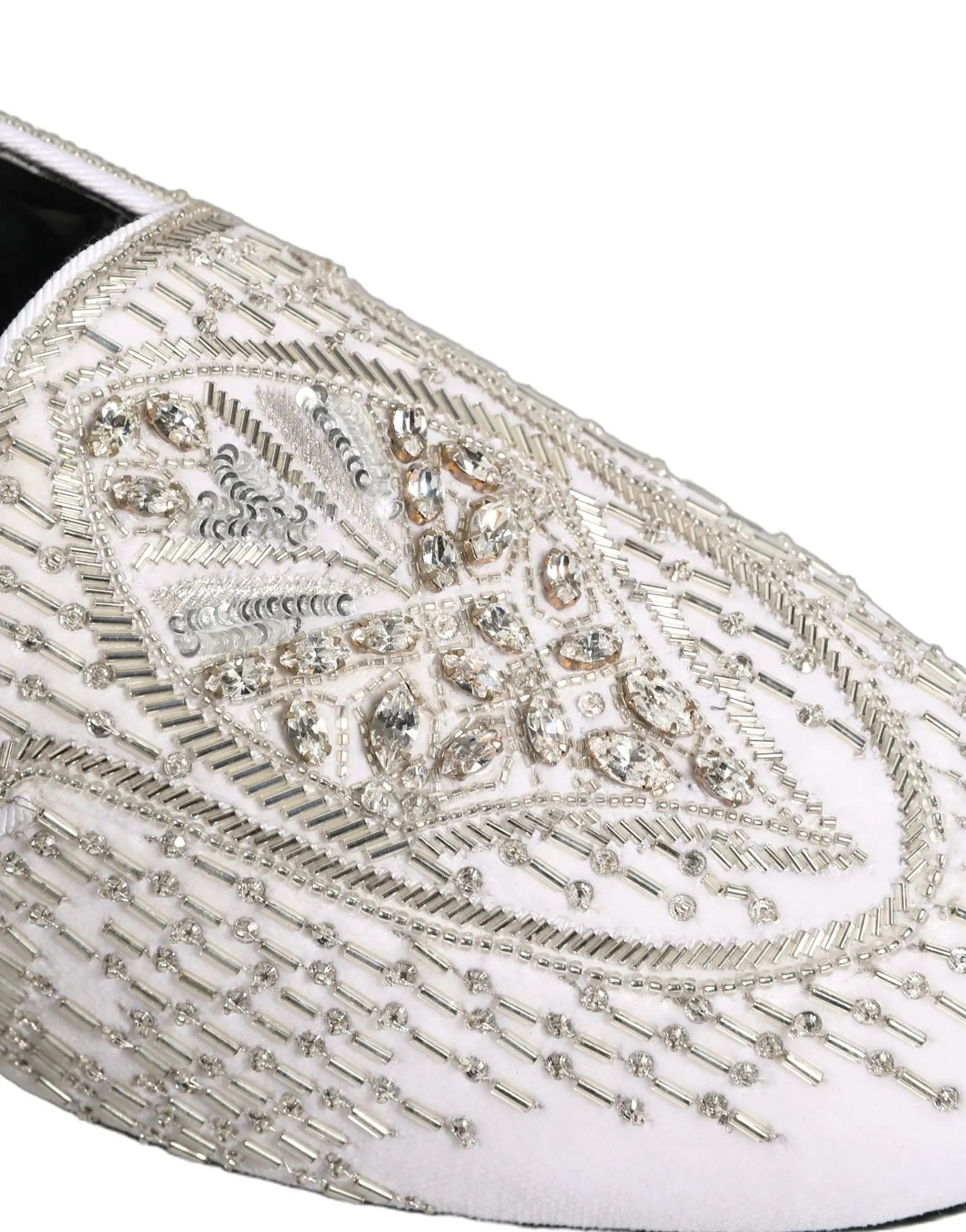 Dolce & Gabbana White Satin Embellished Dress Loafers Shoes
