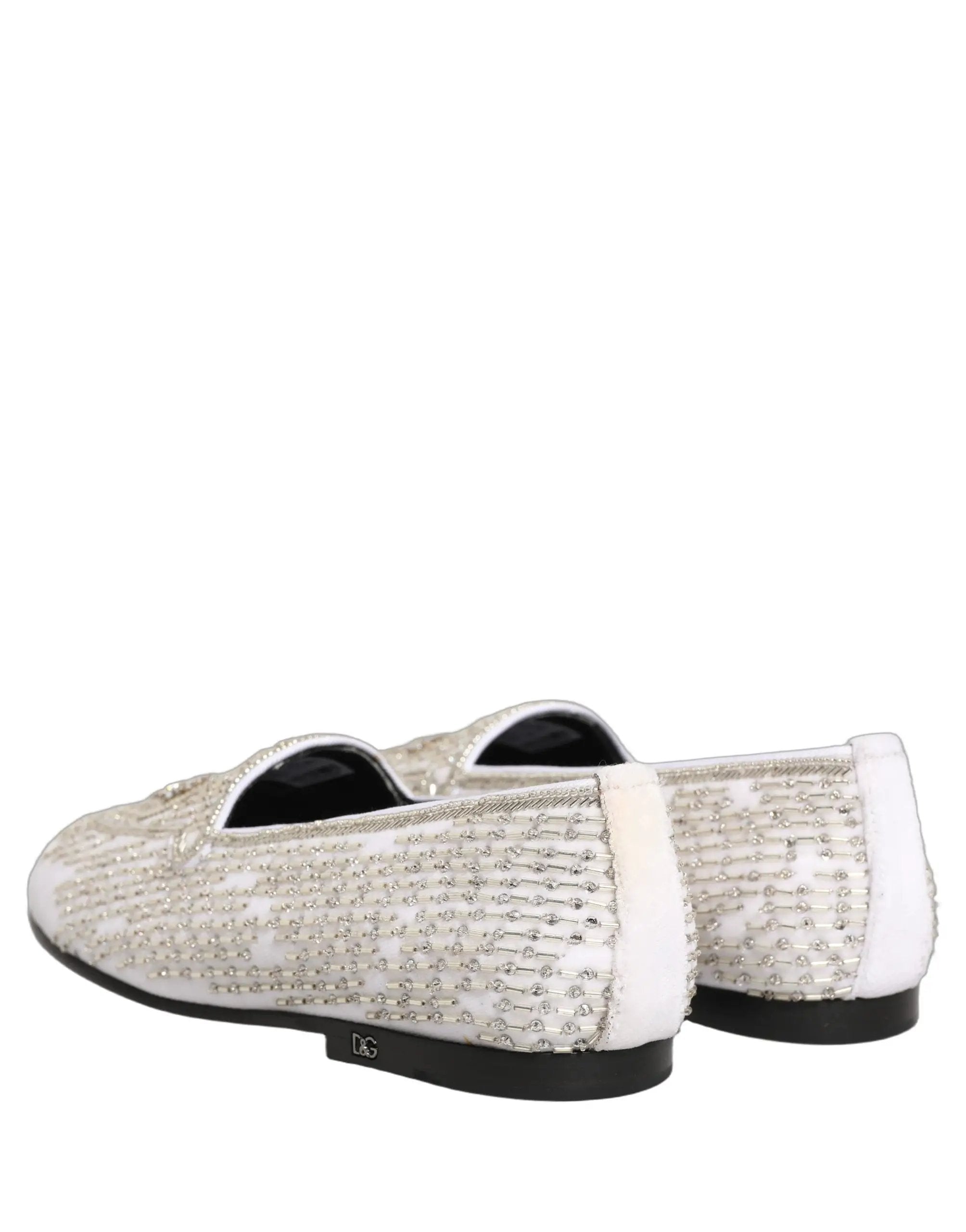 Dolce & Gabbana White Satin Embellished Dress Loafers Shoes