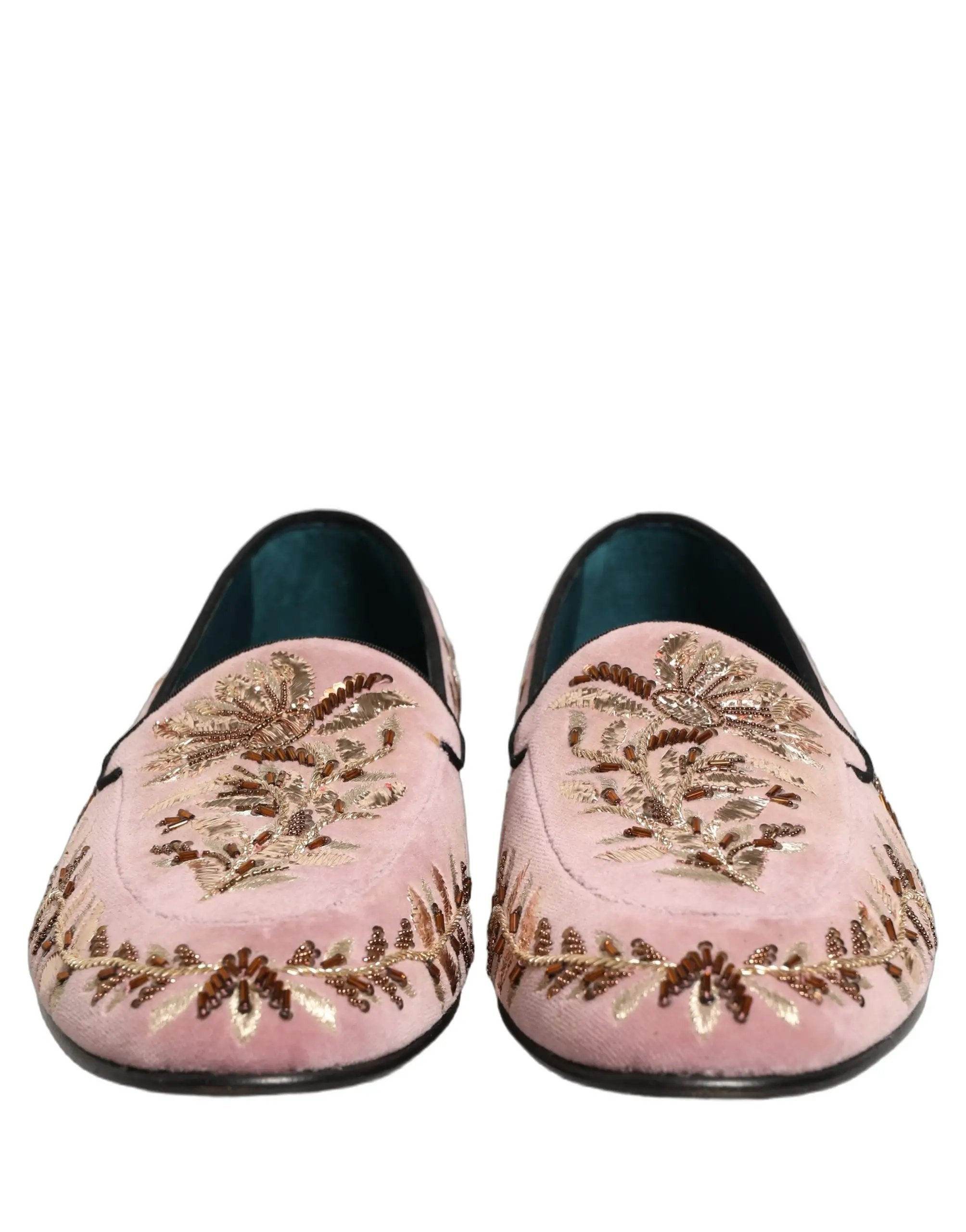 Dolce & Gabbana Pink Velvet Floral Embroidery Loafers Shoes