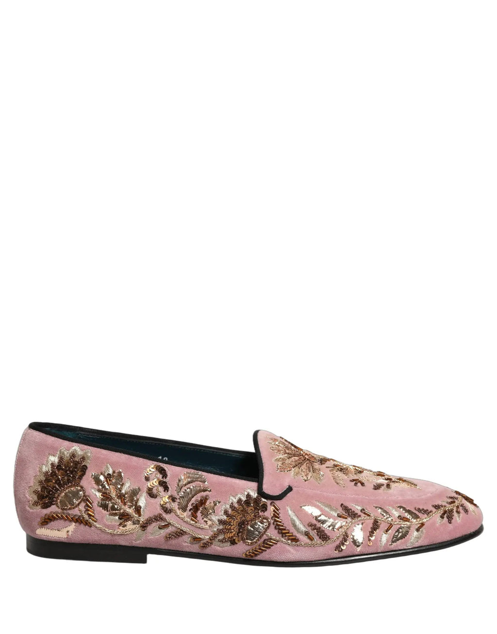 Dolce & Gabbana Pink Velvet Floral Embroidery Loafers Shoes