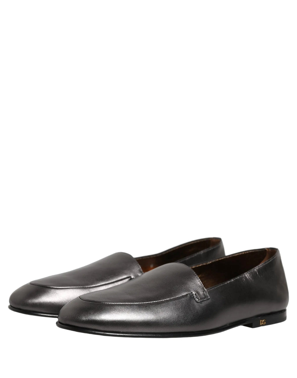 Chaussures Mocassins Dolce & Gabbana en Cuir Argenté à Logo DG à Enfiler