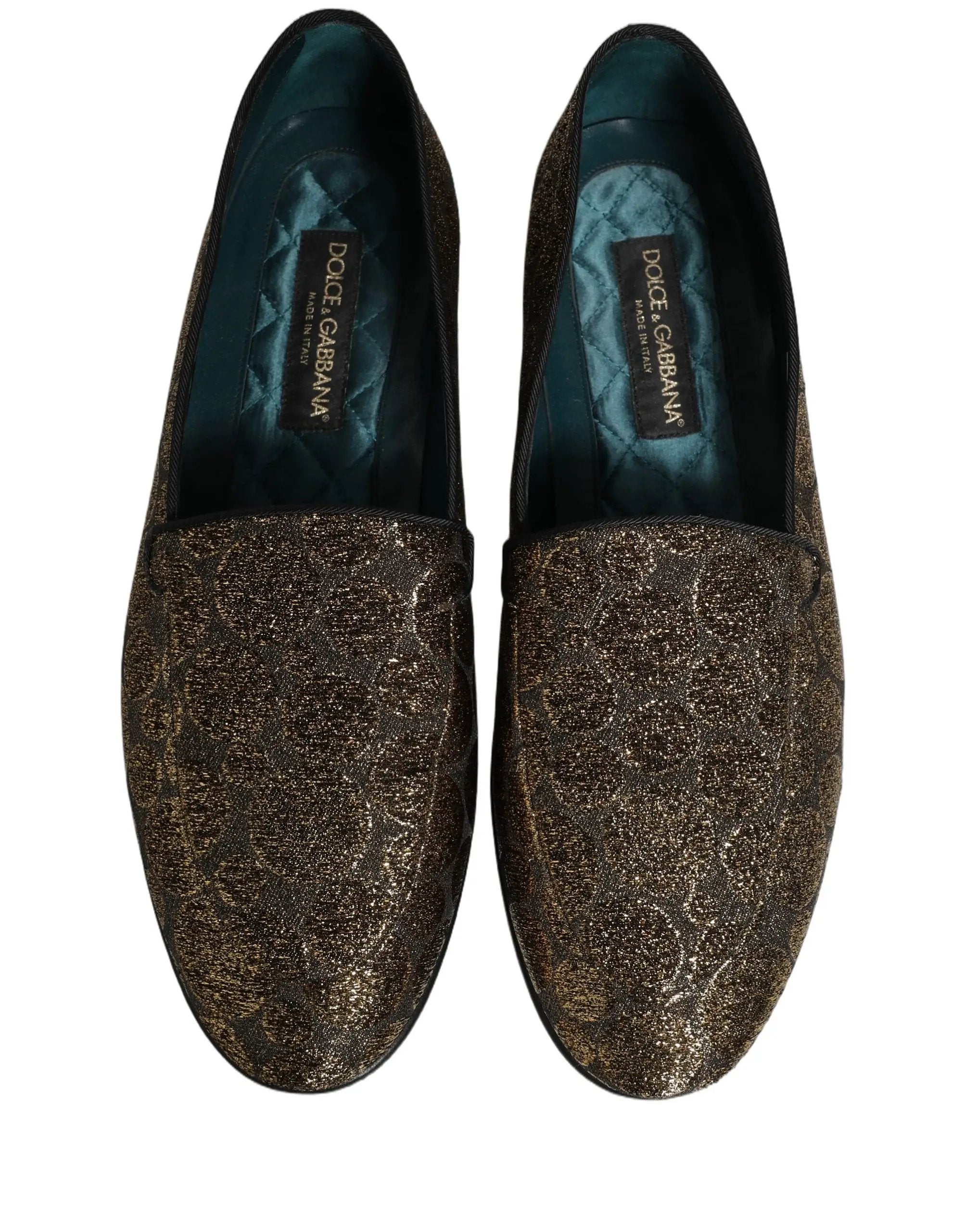 Dolce & Gabbana Gold Lurex Glitter Men Slip On Loafers Shoes