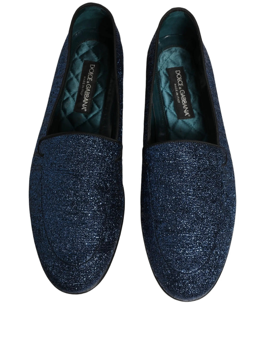 Mocassins Dolce & Gabbana en lurex bleu à paillettes avec logo DG