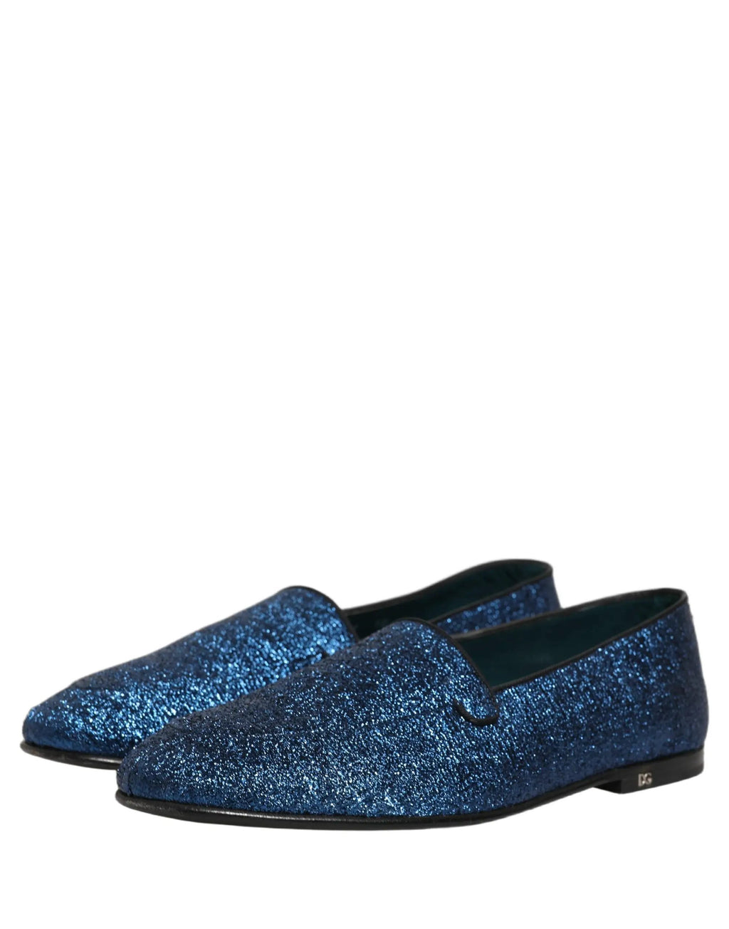 Mocassins Dolce & Gabbana en lurex bleu à paillettes avec logo DG