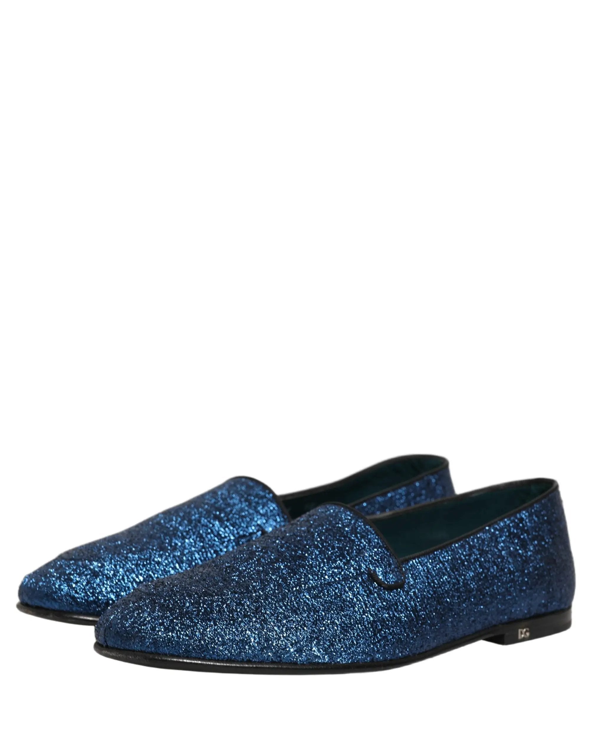 Mocassins Dolce & Gabbana en lurex bleu à paillettes avec logo DG