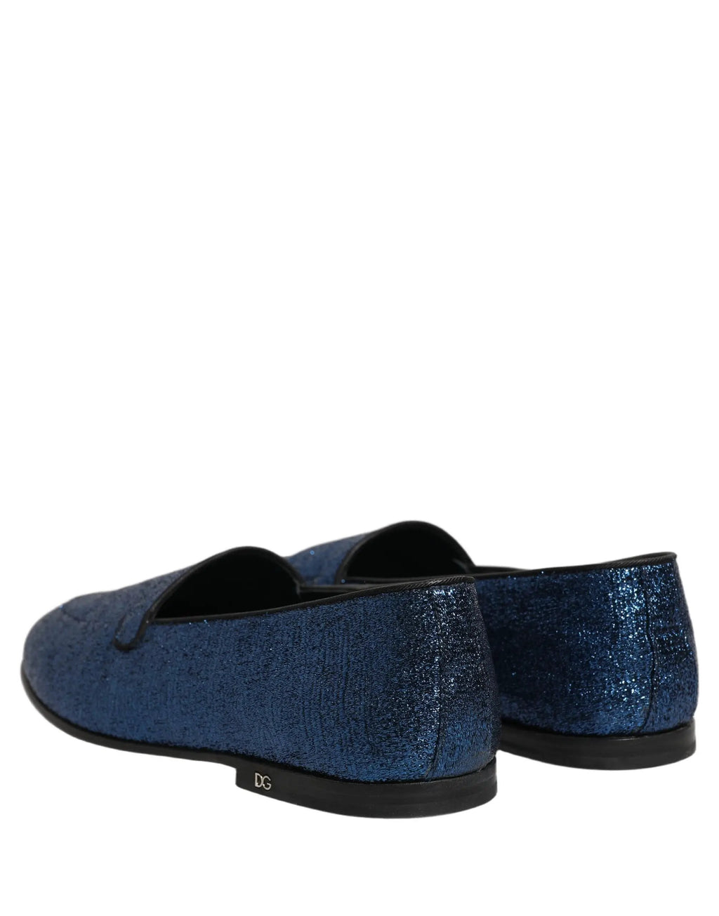 Mocassins Dolce & Gabbana en lurex bleu à paillettes avec logo DG