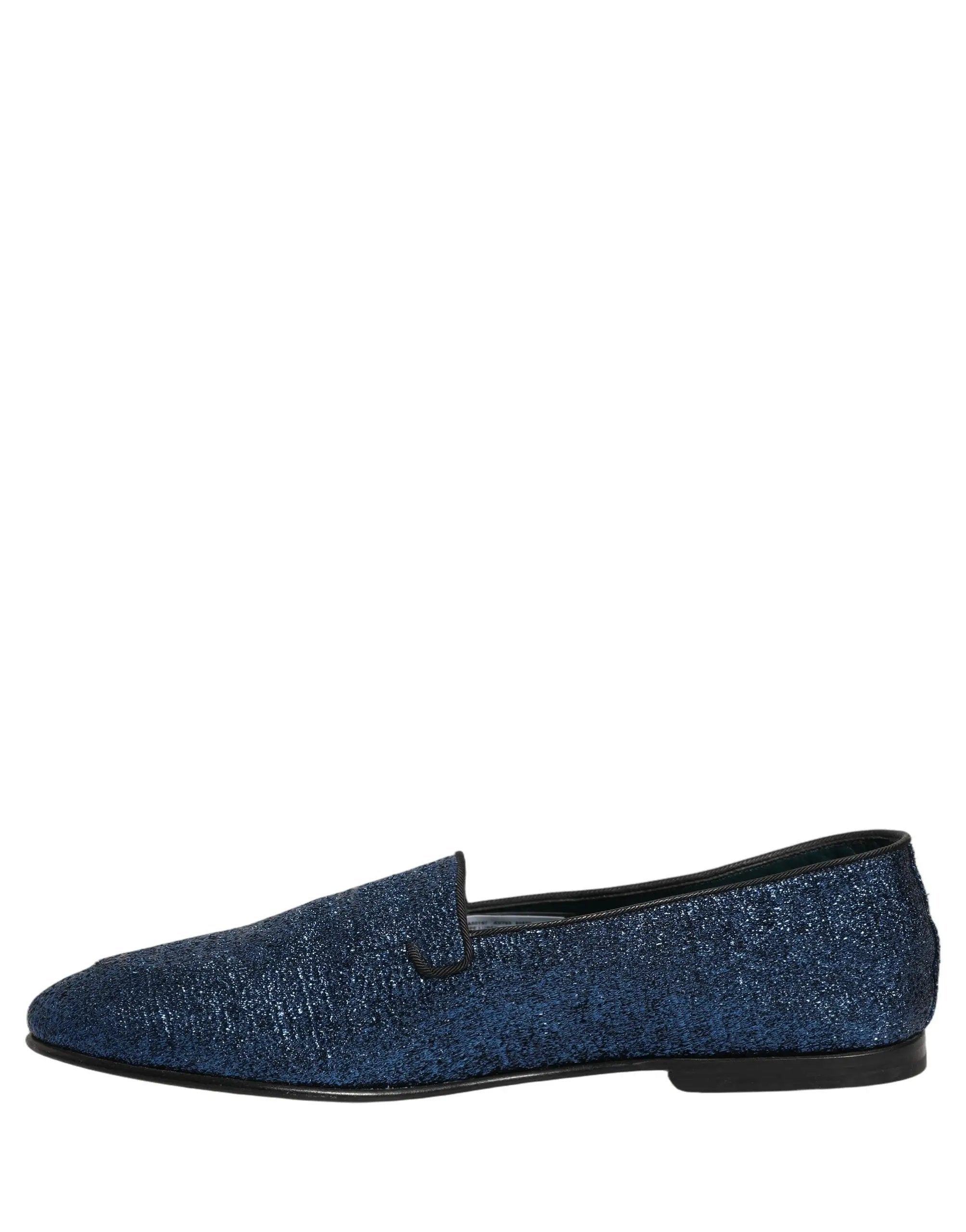 Mocassins Dolce & Gabbana en lurex bleu à paillettes avec logo DG