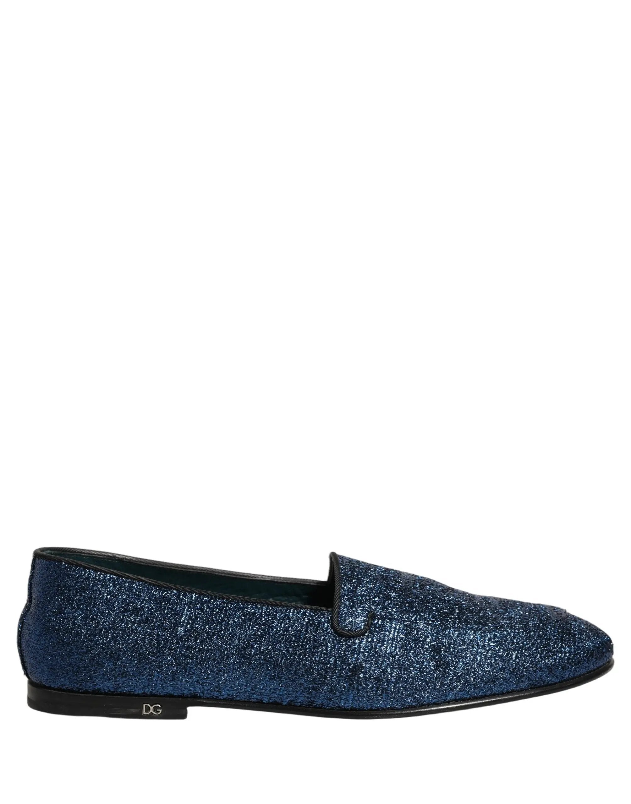 Mocassins Dolce & Gabbana en lurex bleu à paillettes avec logo DG