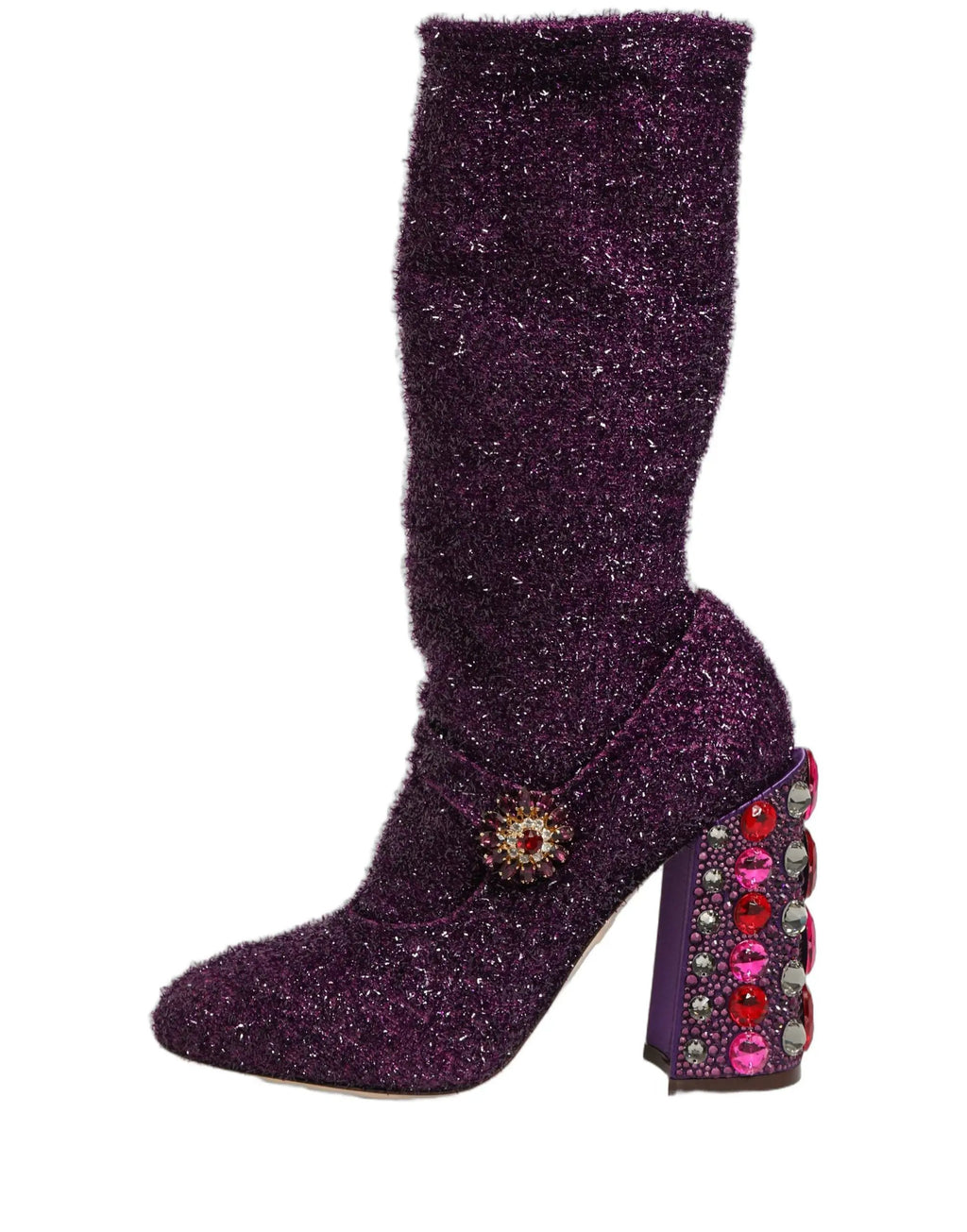 Dolce & Gabbana Purple Crystal Lurex Fantasy High Boots Shoes