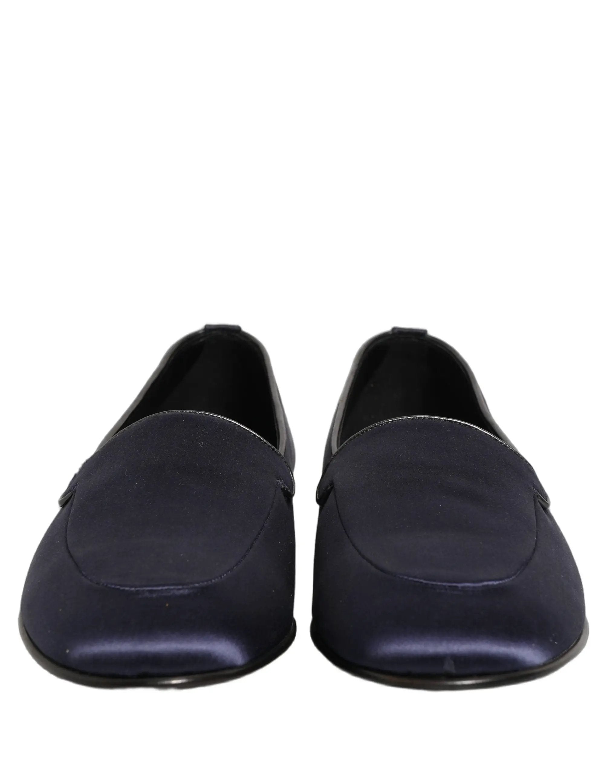 Chaussures Mocassins Dolce & Gabbana en Satin Bleu Marine à Logo DG