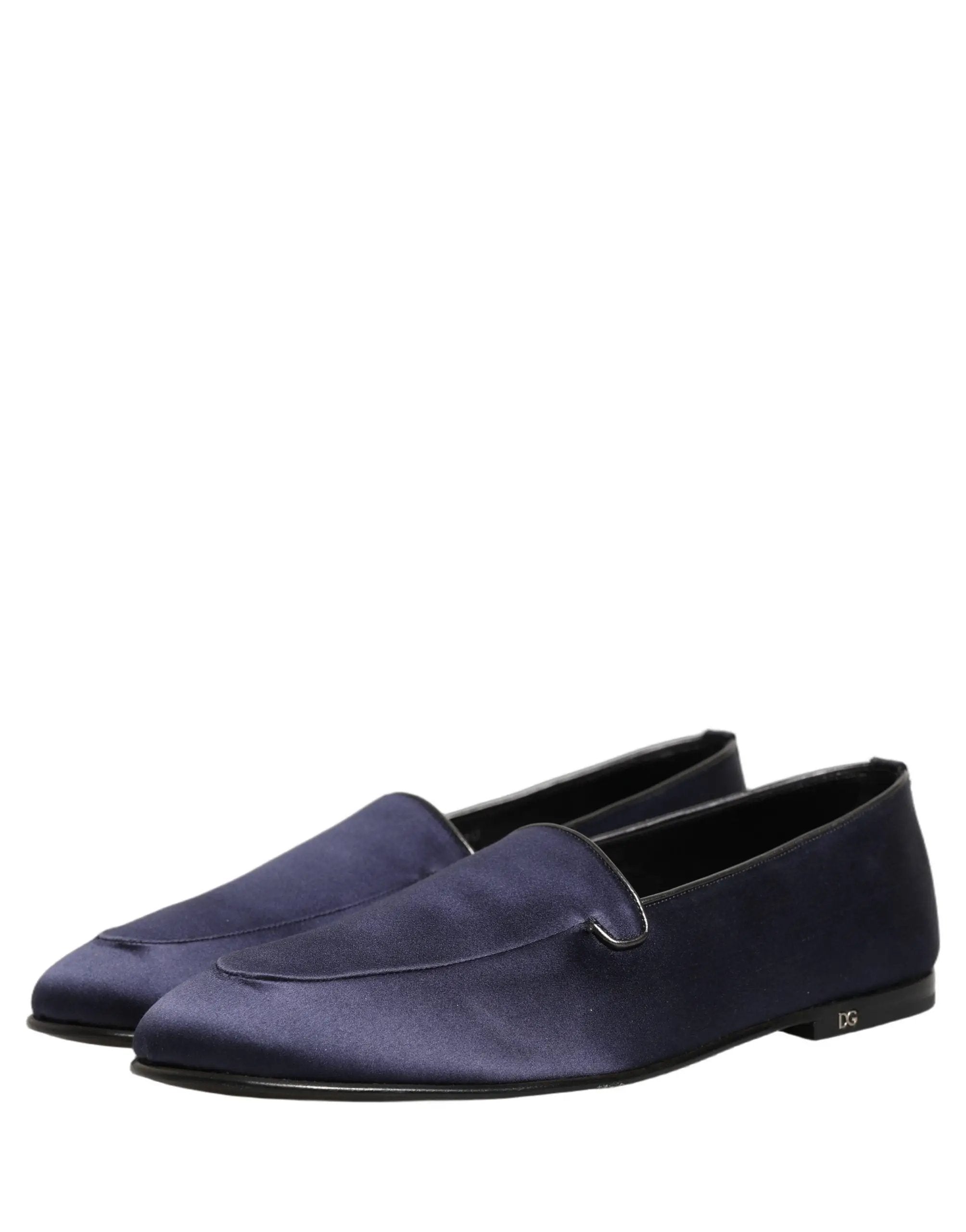 Chaussures Mocassins Dolce & Gabbana en Satin Bleu Marine à Logo DG