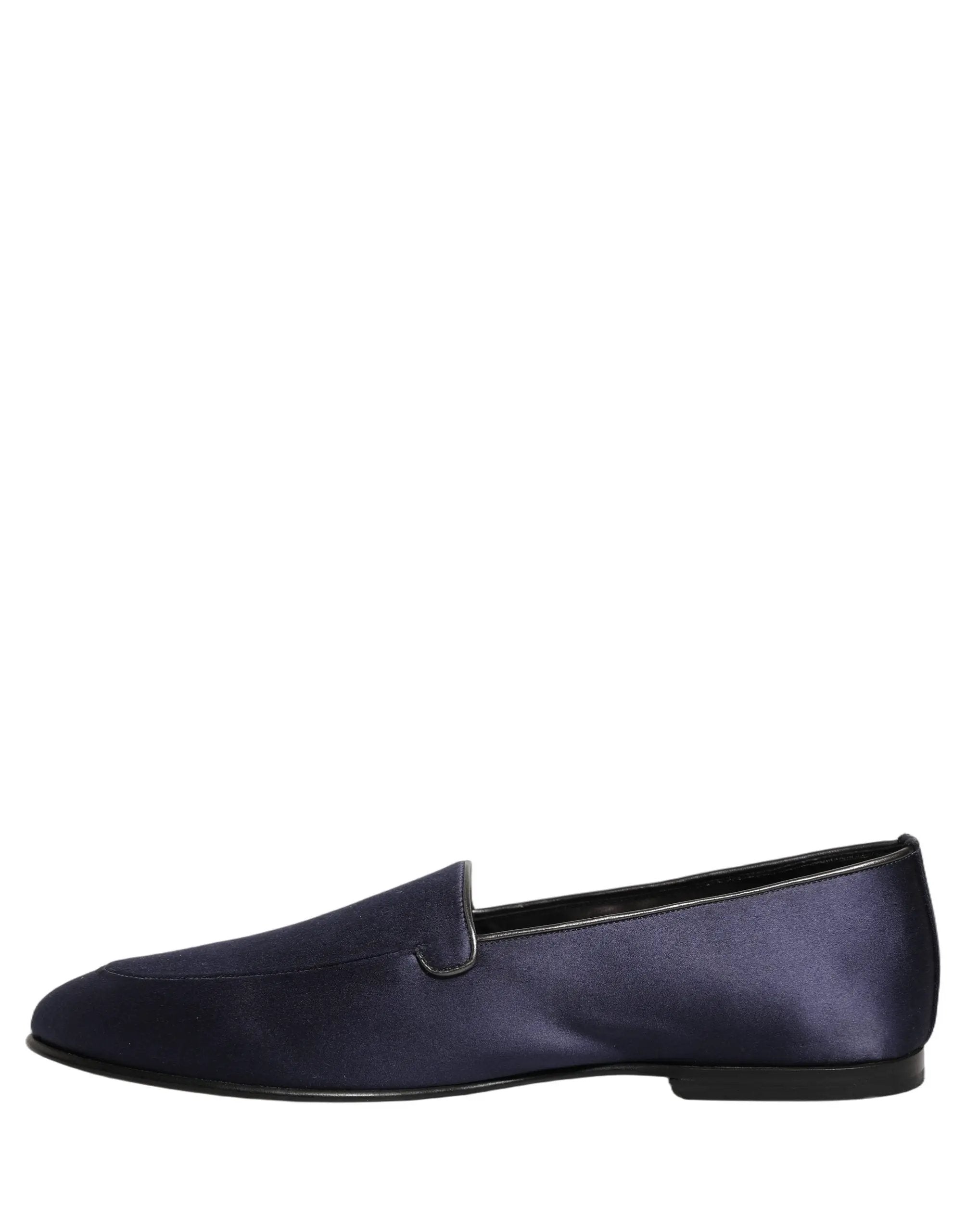 Chaussures Mocassins Dolce & Gabbana en Satin Bleu Marine à Logo DG