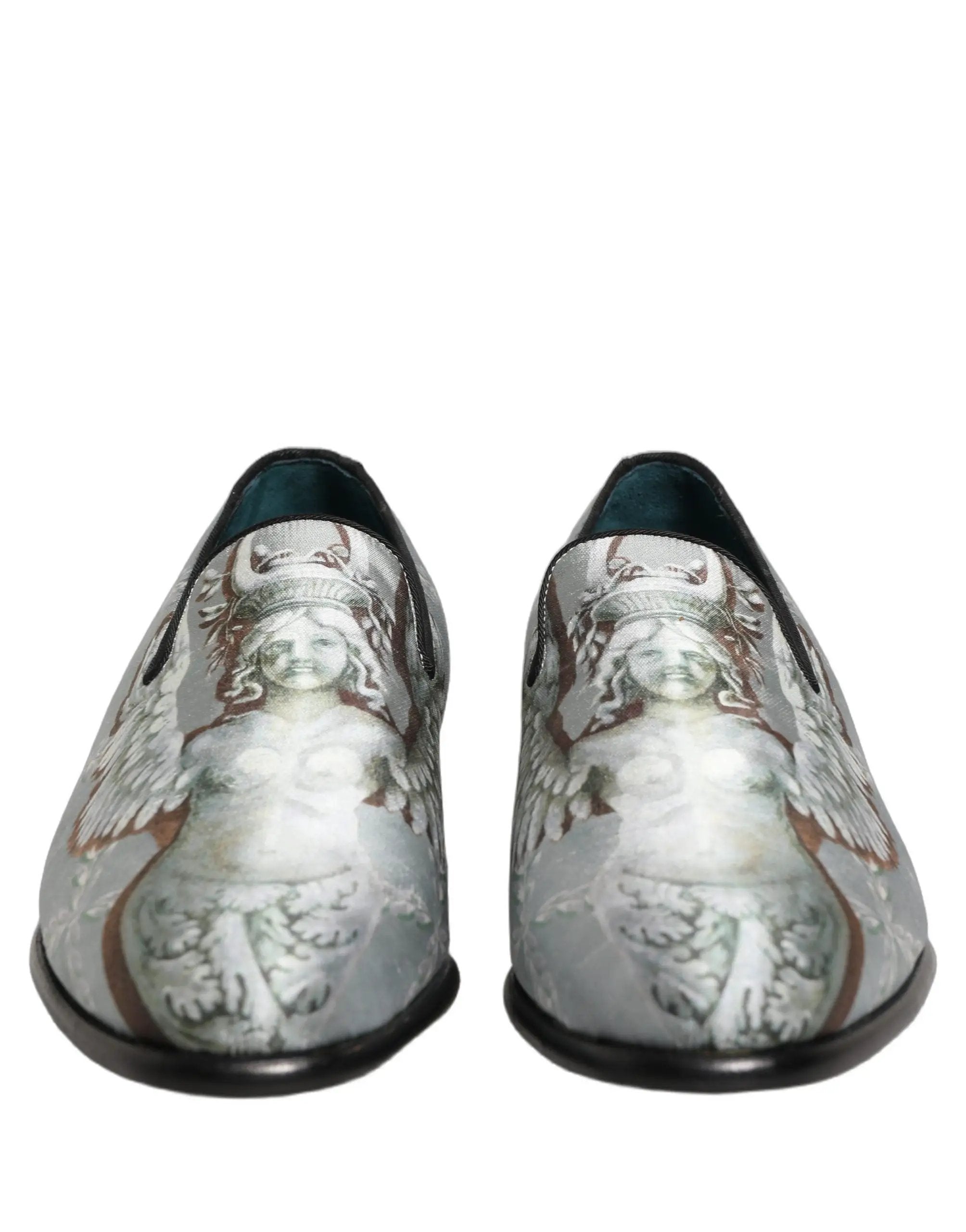 Chaussures mocassins Dolce & Gabbana en velours gris avec anges baroques pour hommes