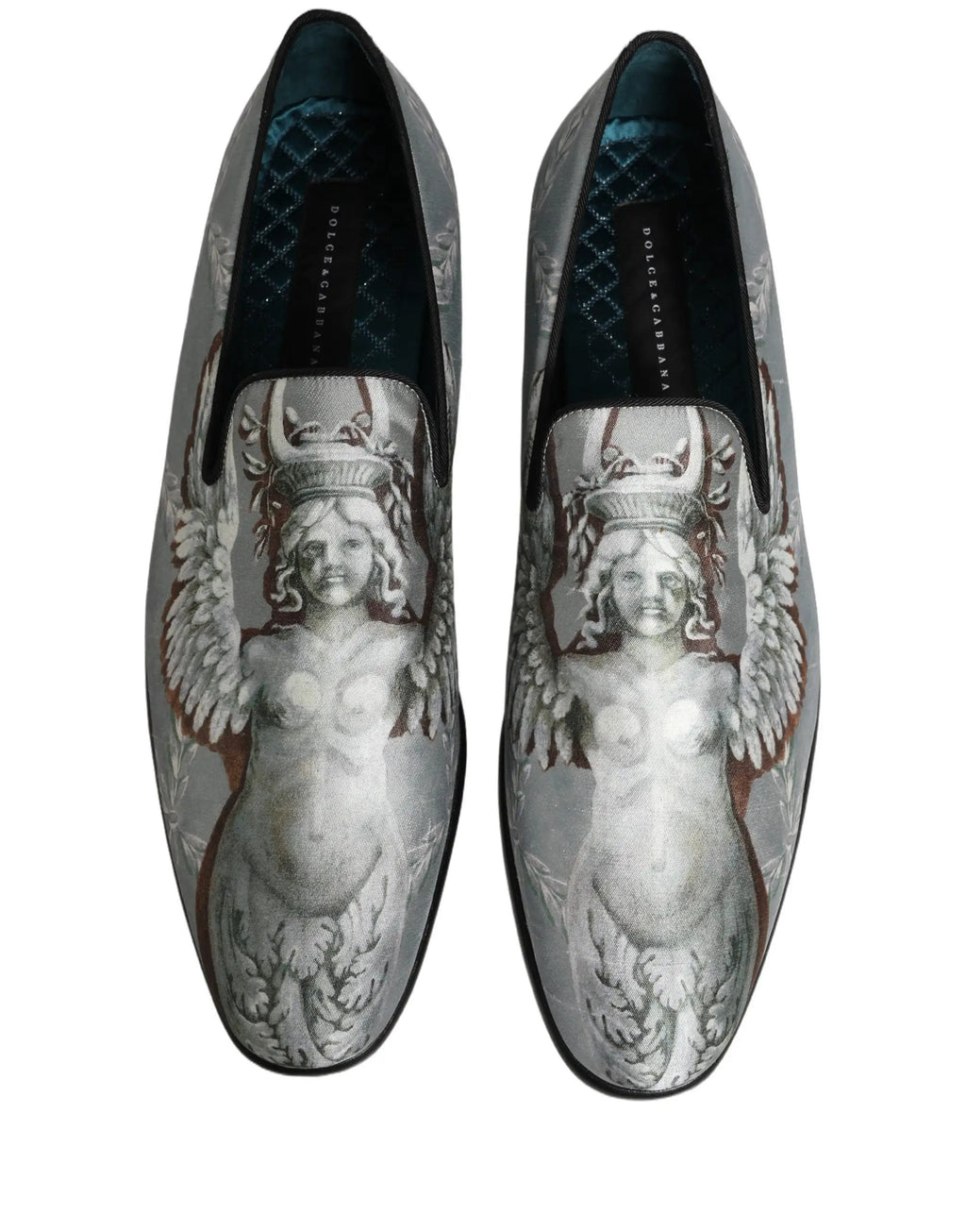 Chaussures mocassins Dolce & Gabbana en velours gris avec anges baroques pour hommes