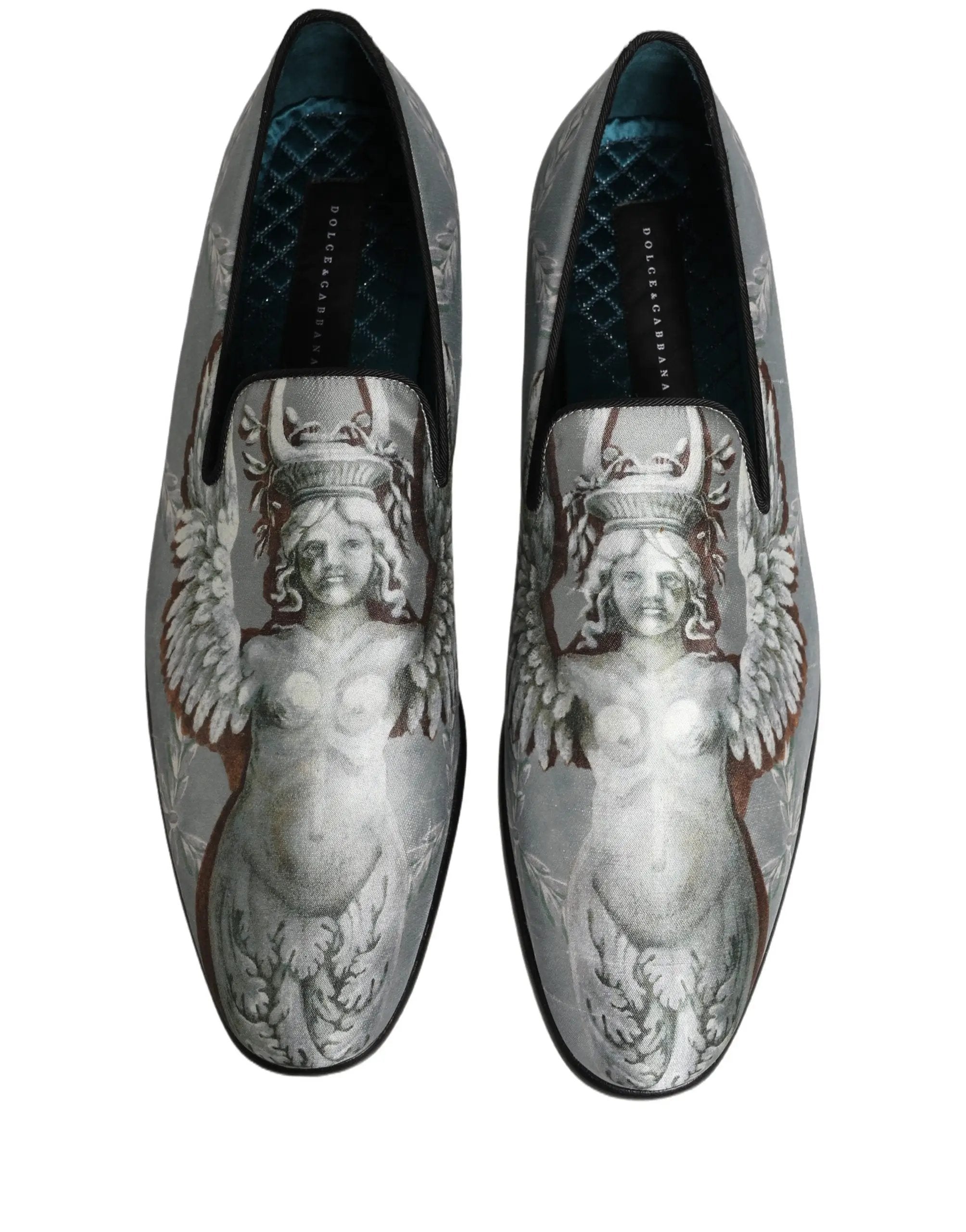 Chaussures mocassins Dolce & Gabbana en velours gris avec anges baroques pour hommes