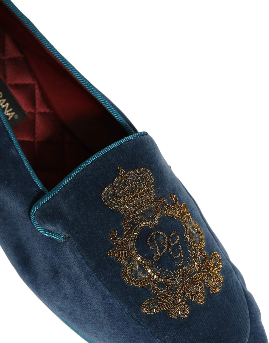 Dolce & Gabbana Blue Velvet Crown Embroidery Loafers Shoes