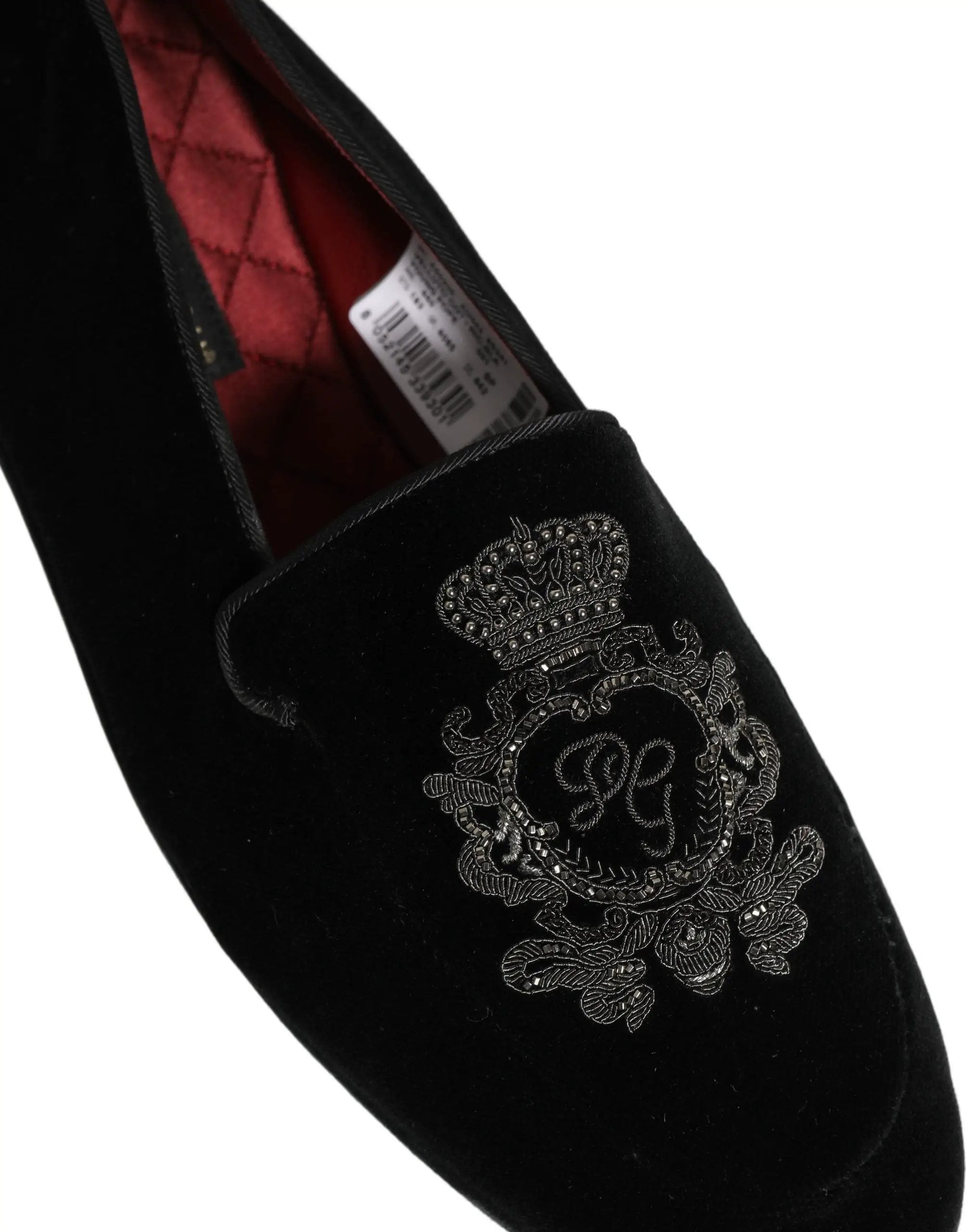 Chaussures mocassins Dolce & Gabbana en velours noir brodées d'une couronne