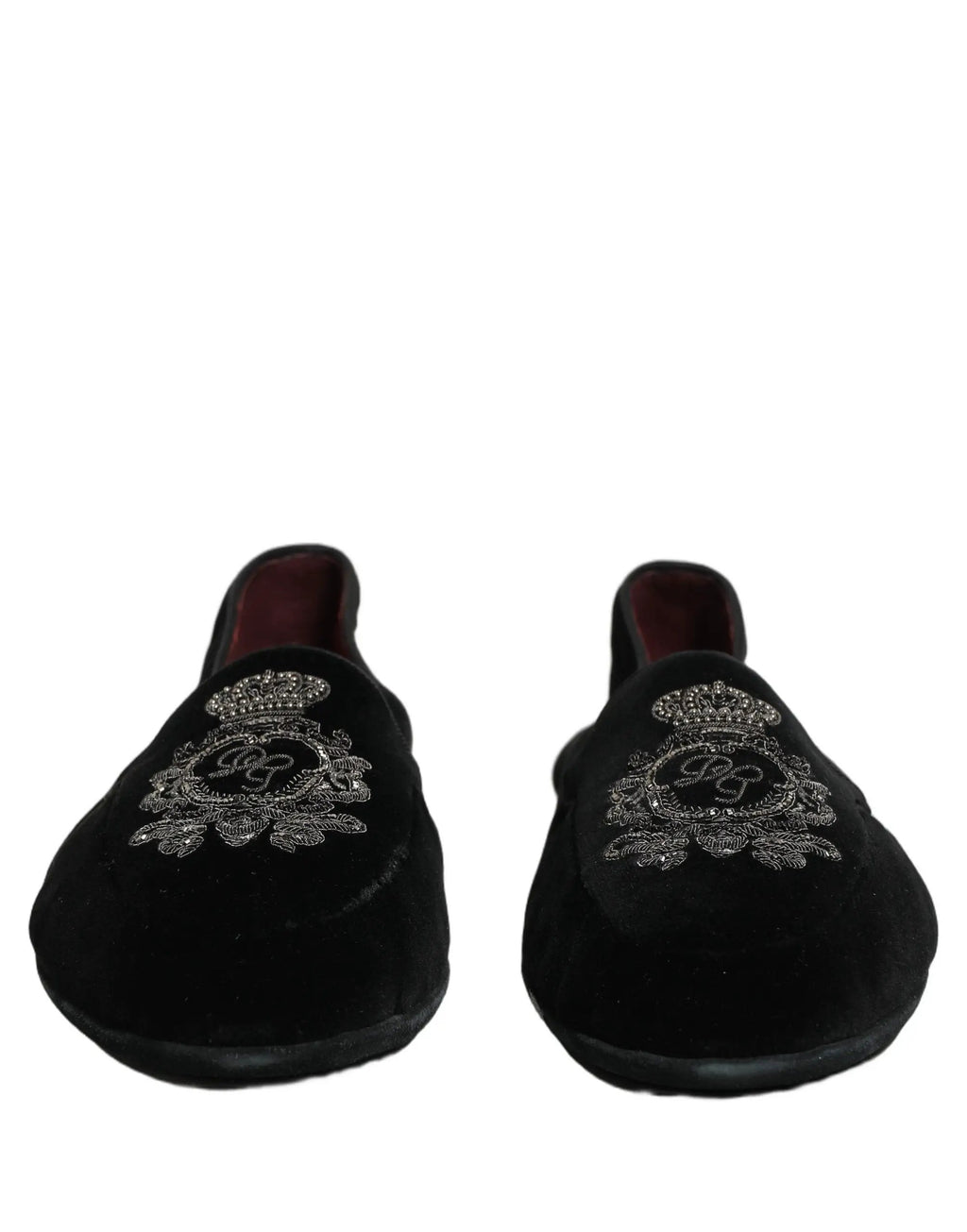 Chaussures mocassins Dolce & Gabbana en velours noir brodées d'une couronne